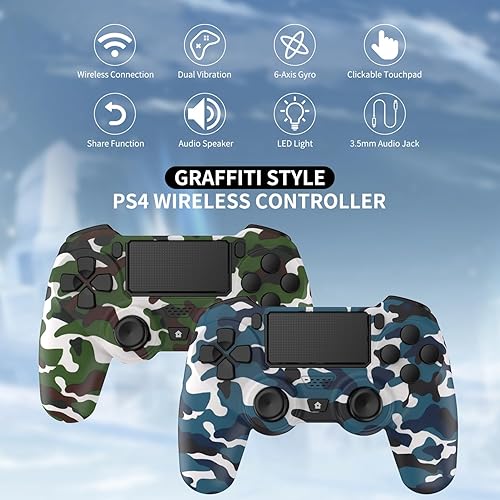 Miniatura 5 de YsoKK 2 Pack Wireless Controller for Ps4SlimPro with 1000mah BatteryDual VibrationAudio Jack6-axis Motion Sensor(Camouflage Green and Camouflage