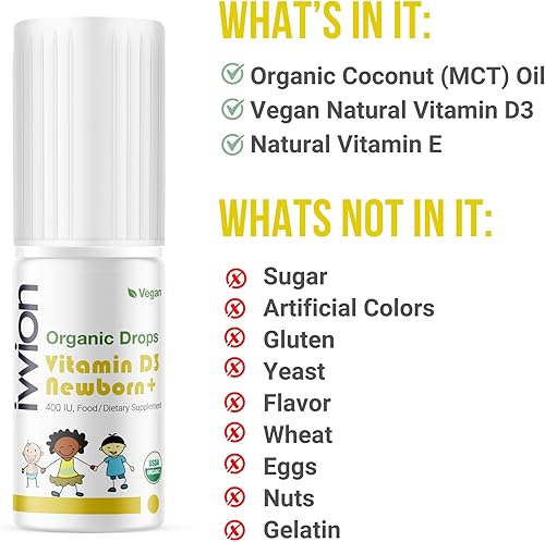Miniatura 6 de Vegano orgánico 400IU, vitamina D3, 60 gotas  Gota para bebés y niños pequeños  USDA orgánico, sin OMG, a base de plantas, sin aditivos ni