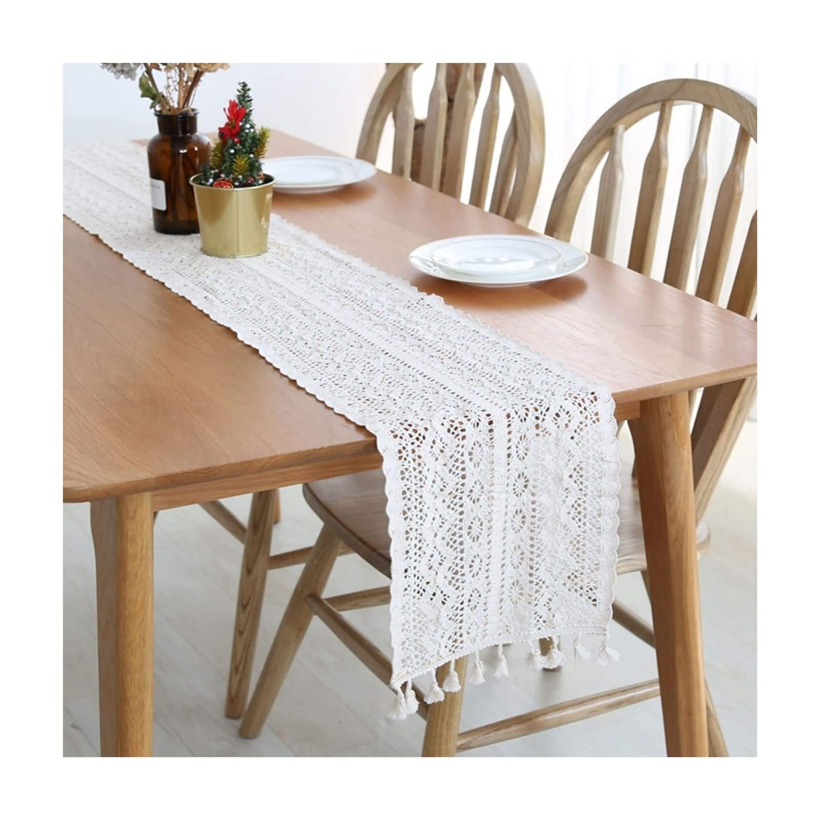 100% Cotton Table Runner, Table Runner 10x118 Inch White Hollow Flower Pattern Table Runner Christmas
