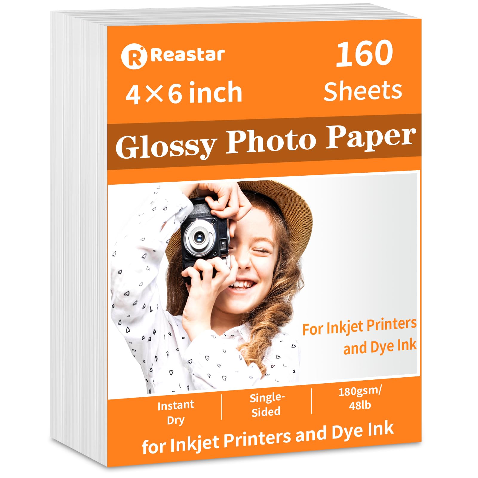 Reastar 4x6 Glossy Photo Paper, 160 Sheets Picture Paper for Inkjet Printer, 180gsm/48lb