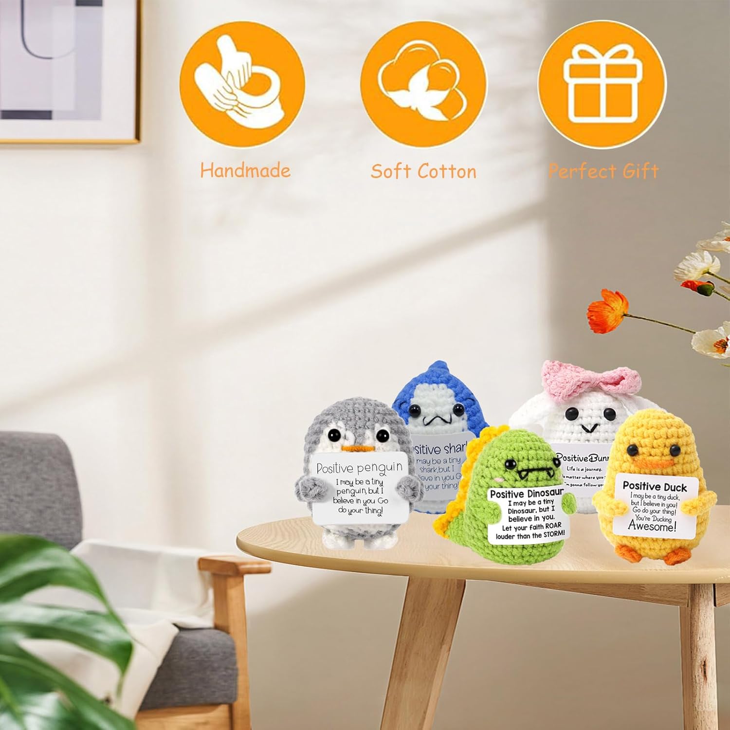 5PCS Positive Crochet Animals Kit, Emotional Support Crochet Doll Positive Duck Animals, Appreciation Gifts for Women - Image 3