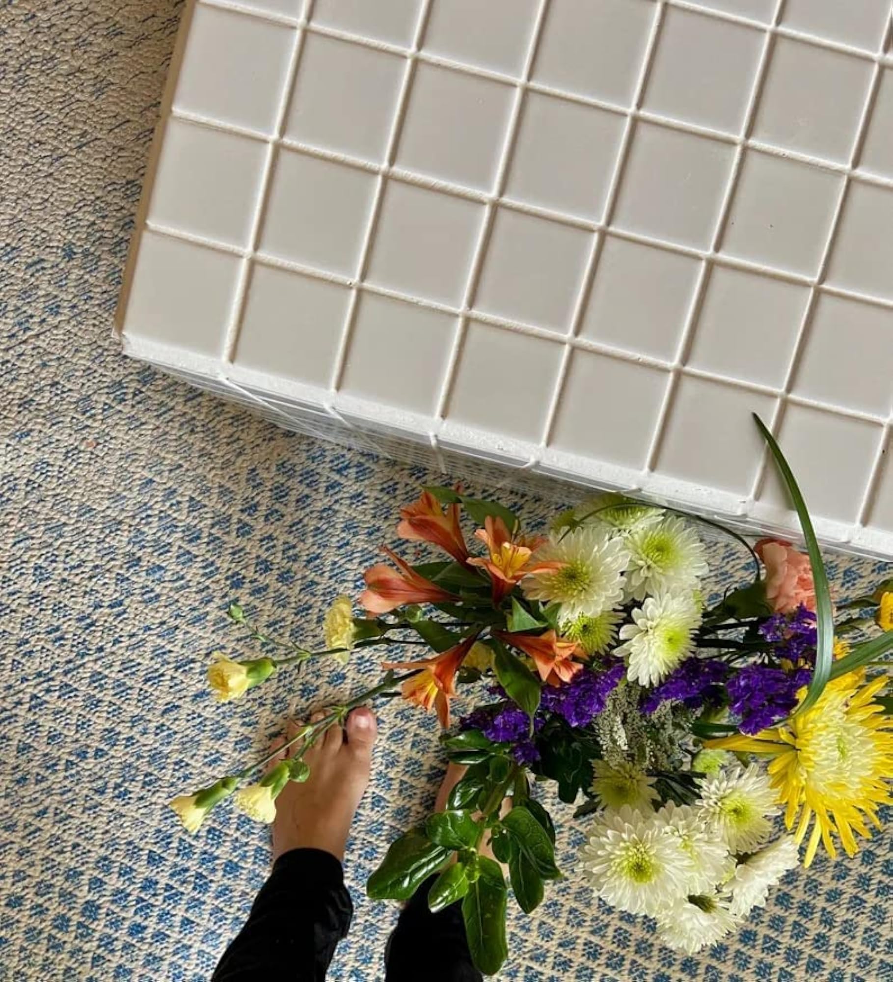 Tiled Cube Accent Bedside Table for Home Storage