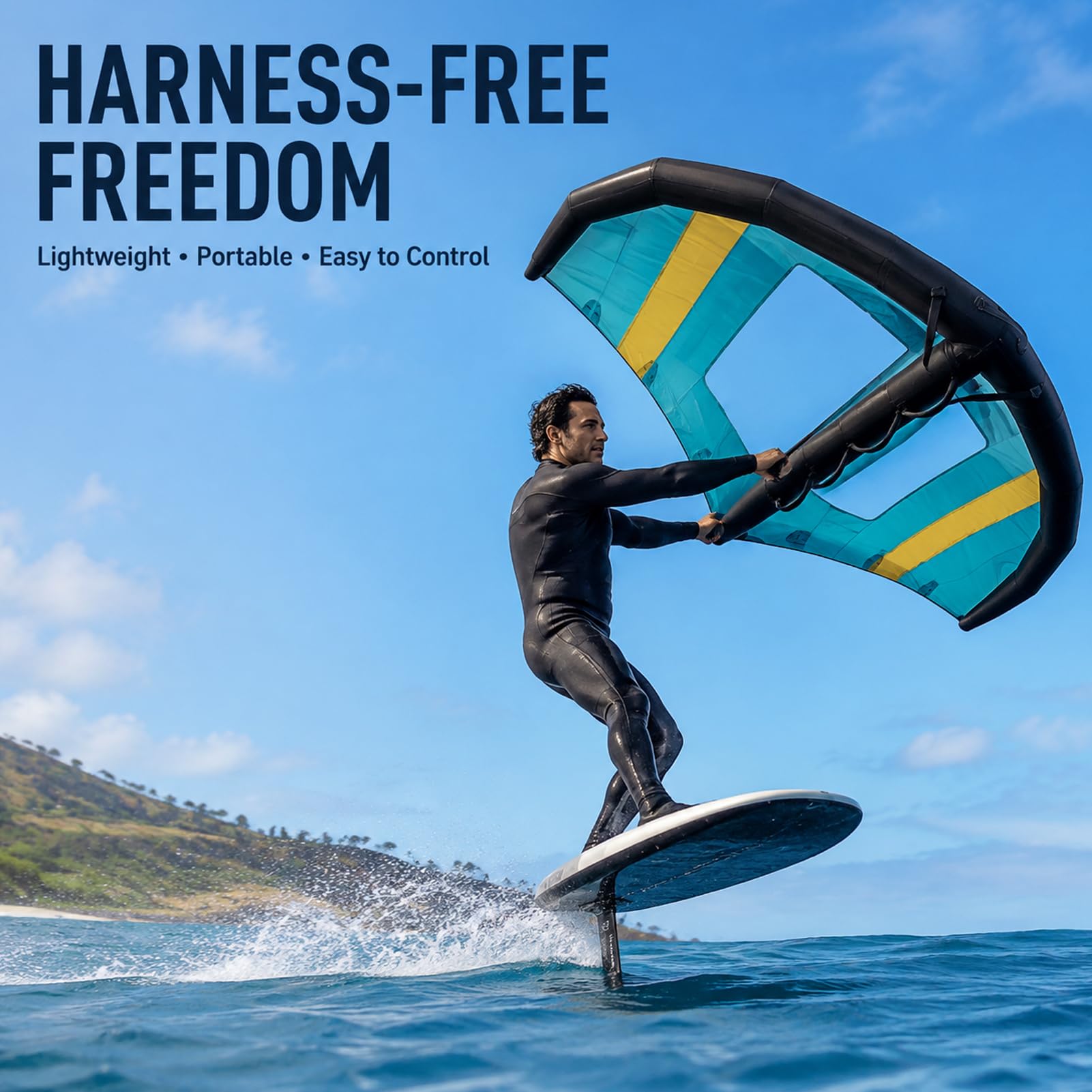 Ala Wing Hinchable de Mano para Windsurf, Surf y Deportes Acuáticos | Tamaños 4/5/6 m², Bomba y Bolsa de Transporte Incluidas, Uso Sin Arnés, Líneas ni Barra de Control