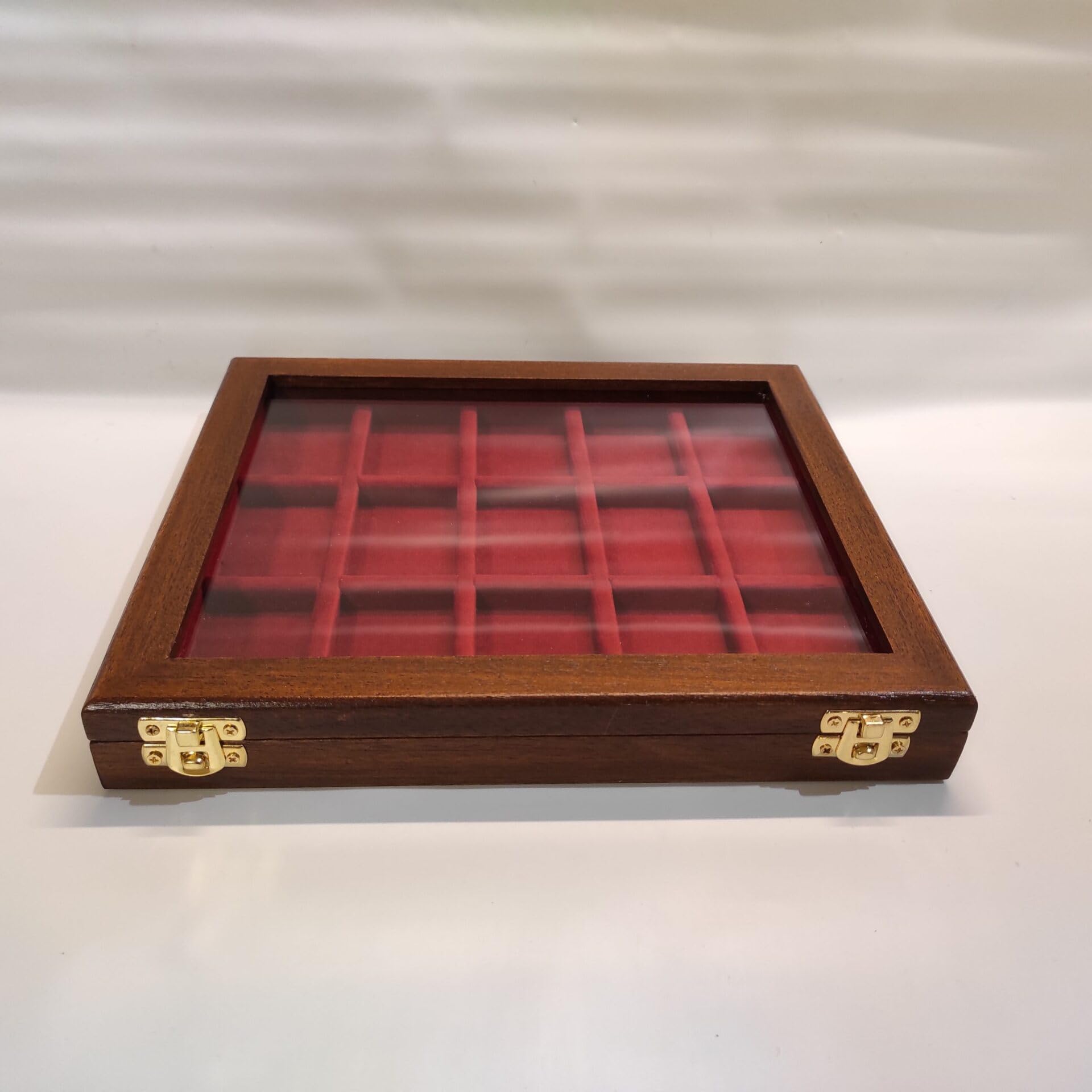 Vetrina espositore per accendini Zippo e St Dupont 15 scomparti in legno massello con vetro, velluto rosso, cofanetto da collezione artigianale Coins&More