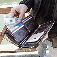 Vista 4 de TAUFE Men's Wallets, Cow Leather Men Casual Clutch Wallet Card Holder Zipper Purse with Passport Holder Phone Case for Male Long Wallet
