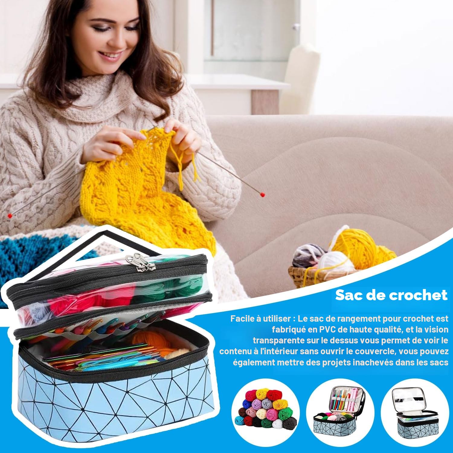 GreHom Kit Crochet Debutant Complet, 105 Pièces Crochet Kit Crochet Debutant kits Tricot Kits de Crochet avec Laine, Accessoires de Crochet, Crochets en Pointe