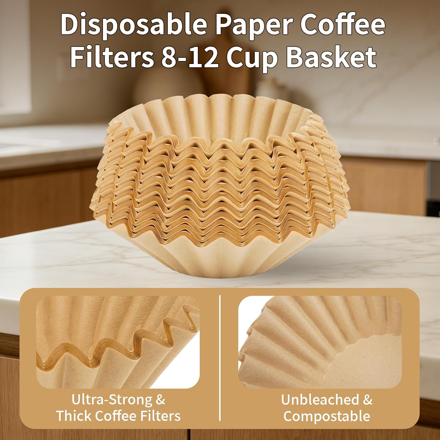 150 Count Coffee Filters Compatible with Bunn 8-12 Cup, Unbleached Paper
