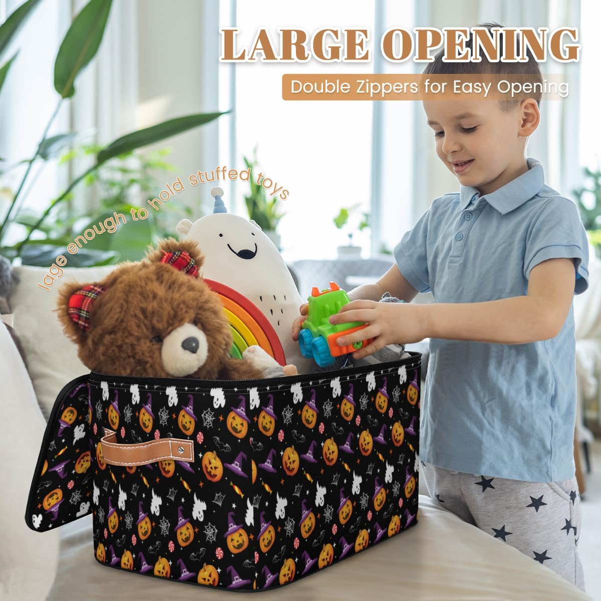 Storage Bin Set of 2 Witch Hat Halloween Storage Basket with Zipper Lid & Handle Foldable Closet Shelf 2 Pack Cloth Organizer Basket Cube Bins Clothes Organizer for Bedroom, Nursery