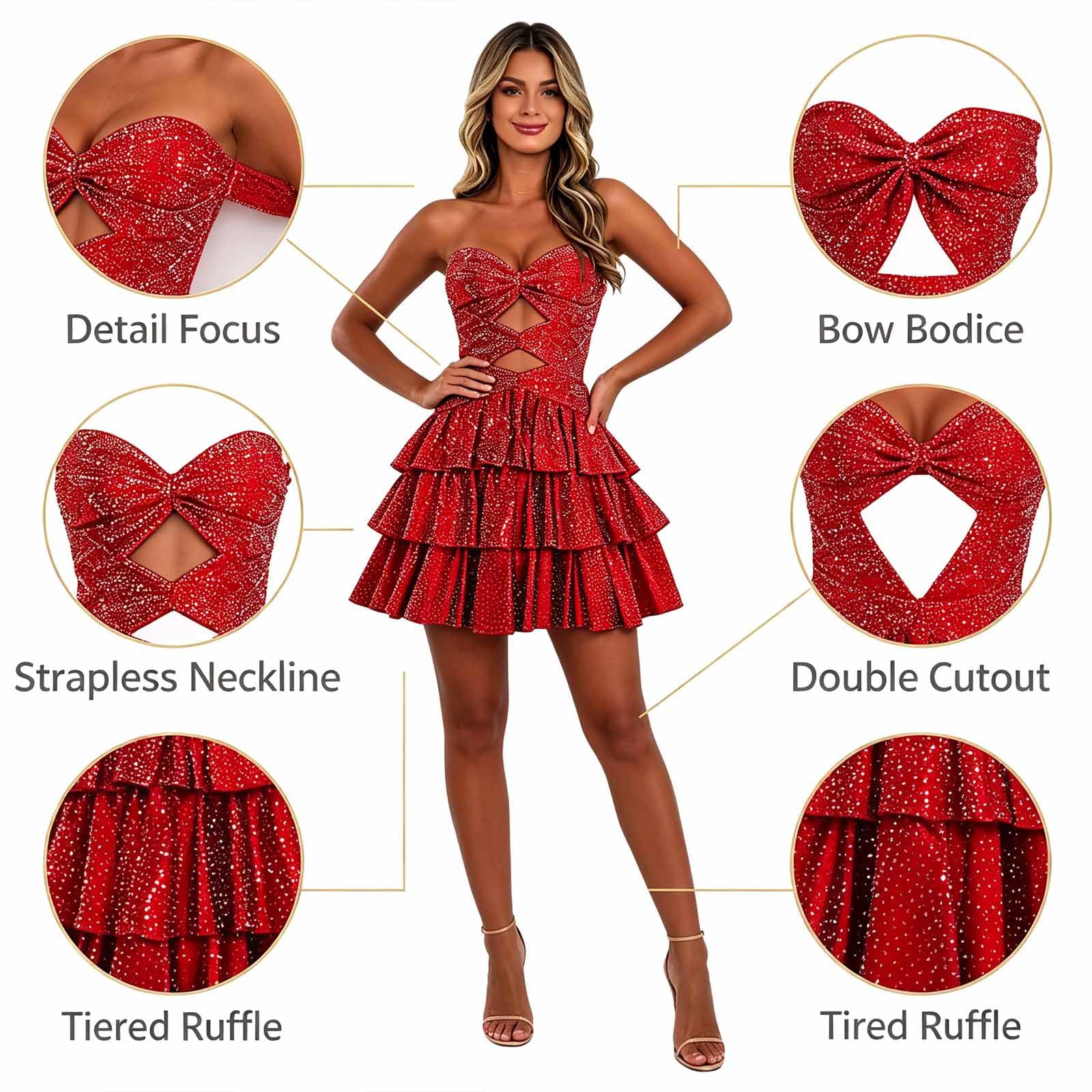 Vestito Breve Serata Glitter Satinato Scollatura Croce Taglio