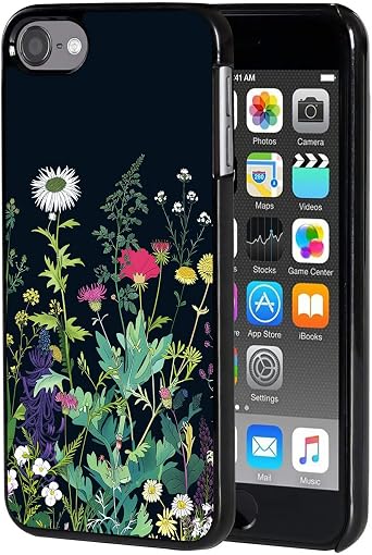 for iPod Touch 7 Case,Touch 6/5 Case,AIRWEE Slim Back Cover Hard Plastic Protector Case for Apple iPod Touch 5th/6th/7th Generation for Women Girl Men, Black Wildflower