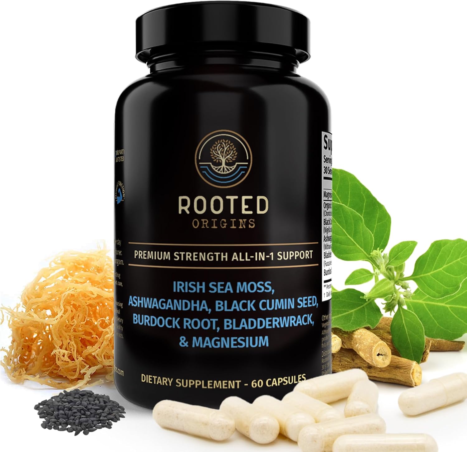 Sea Moss Capsules – Irish Sea Moss Advanced, Magnesium, Ashwaghanda, Black Seed Oil, Burdock Root & Bladderwrack – Immune Support, Gut Health, Energy, & More – 60 Capsules