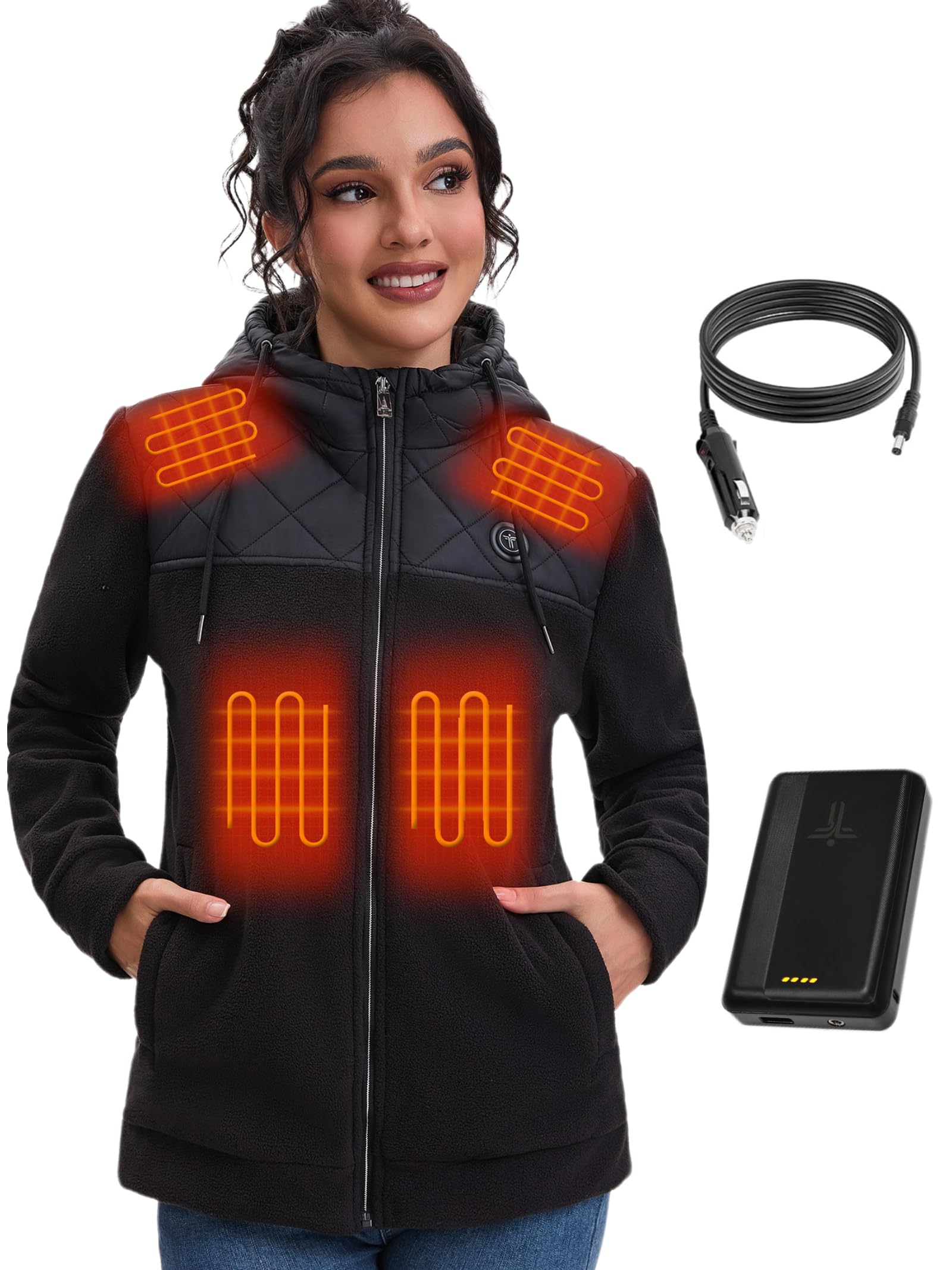 caleforra 12V Fleece Heated Jackets for Women with 15000mAh Battery Pack Included Heated Coat Hoodie