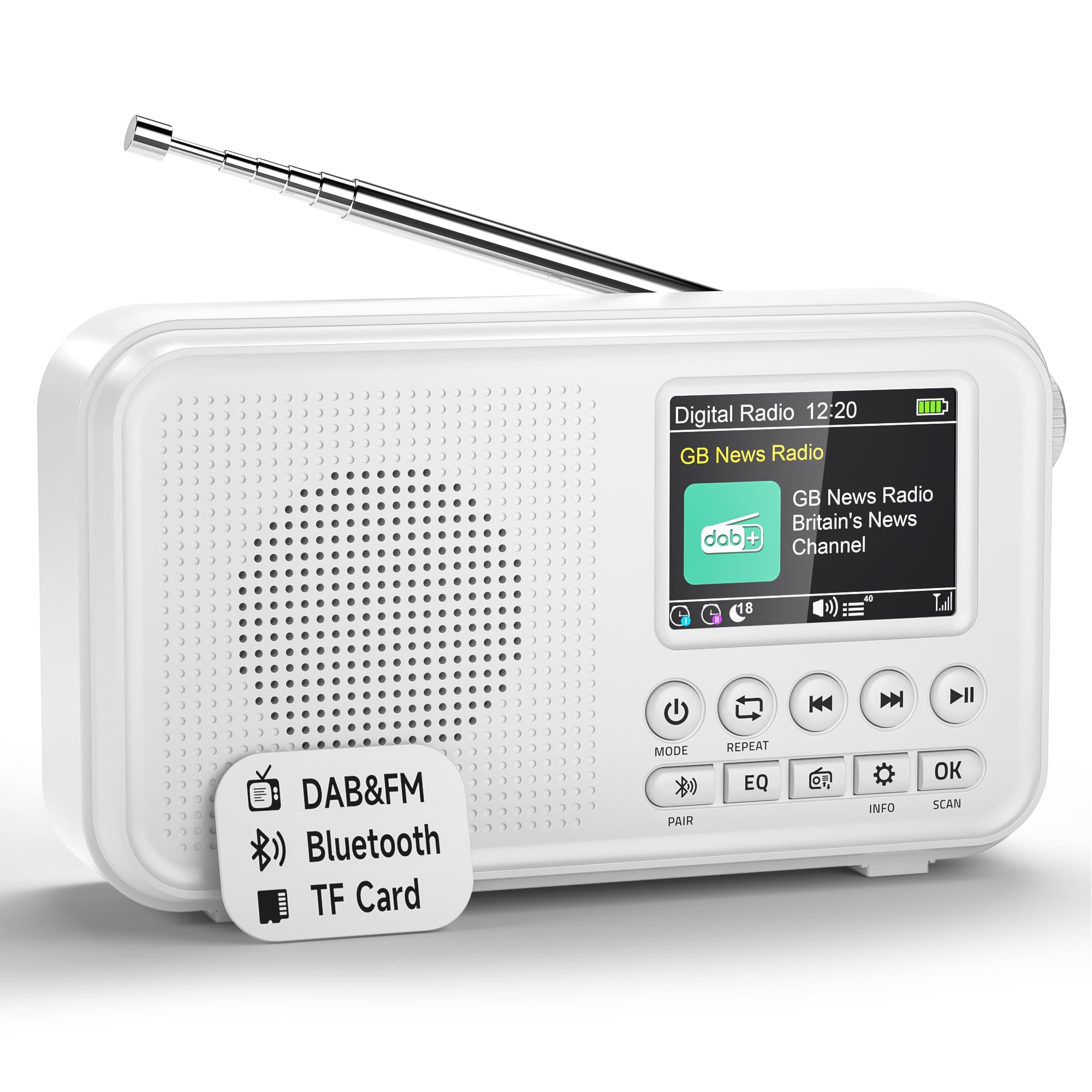 Roxicosly Portable DAB+/DAB/FM Digital Radio with Bluetooth, 3000mAh Rechargeable Battery & USB-C Mains, 2.4" TFT Colour Display, 80 Presets, EQ, AUX, MicroSD Slot, Dual Alarm, Snooze & Sleep Timer — view 8