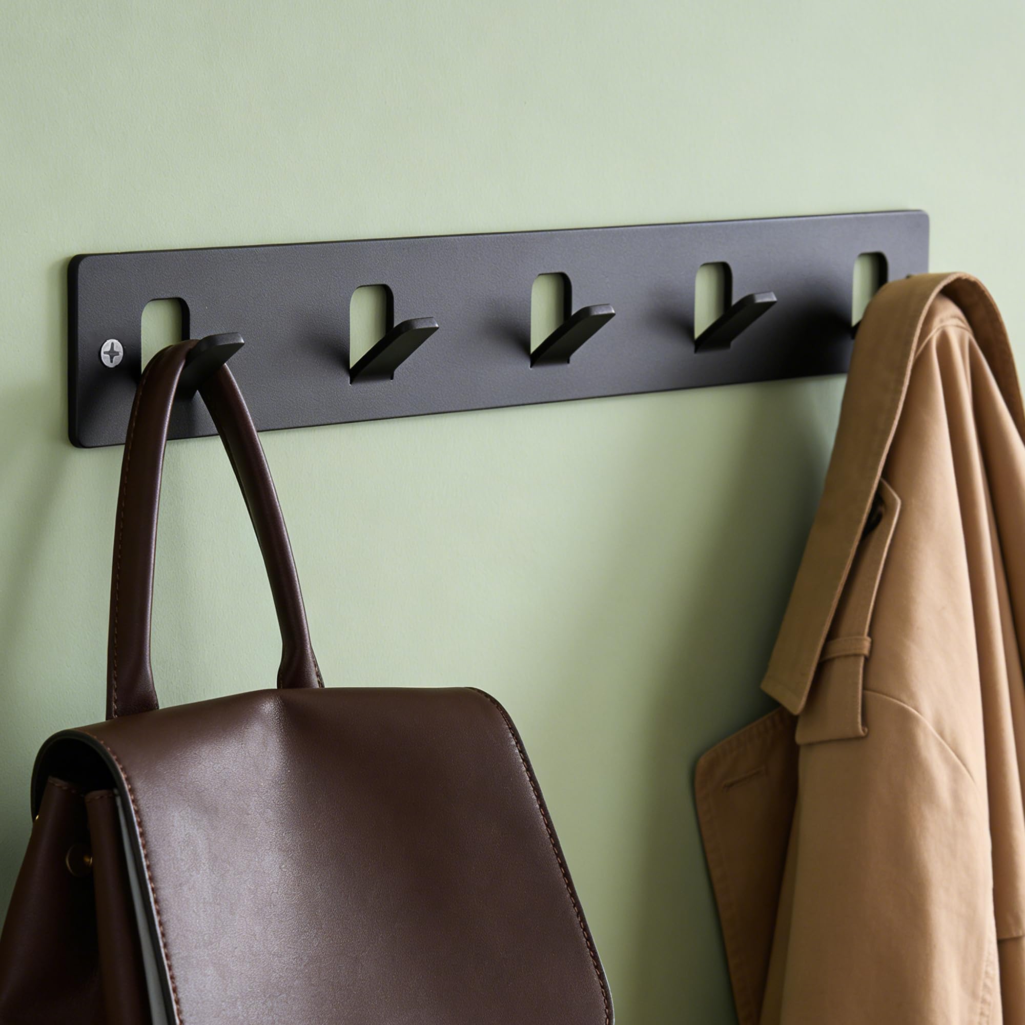 Mai & Mai Black Coat Hooks Wall Mounted, Coat Rack With 5 Hooks, Drill/No Drill