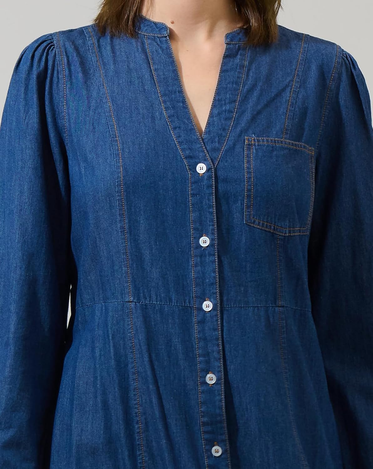 Women Casual Long Denim Dress Babydoll Ruffle Long Sleeve Button Down Jean Shirt Midi Dresses with Belt - Image 5