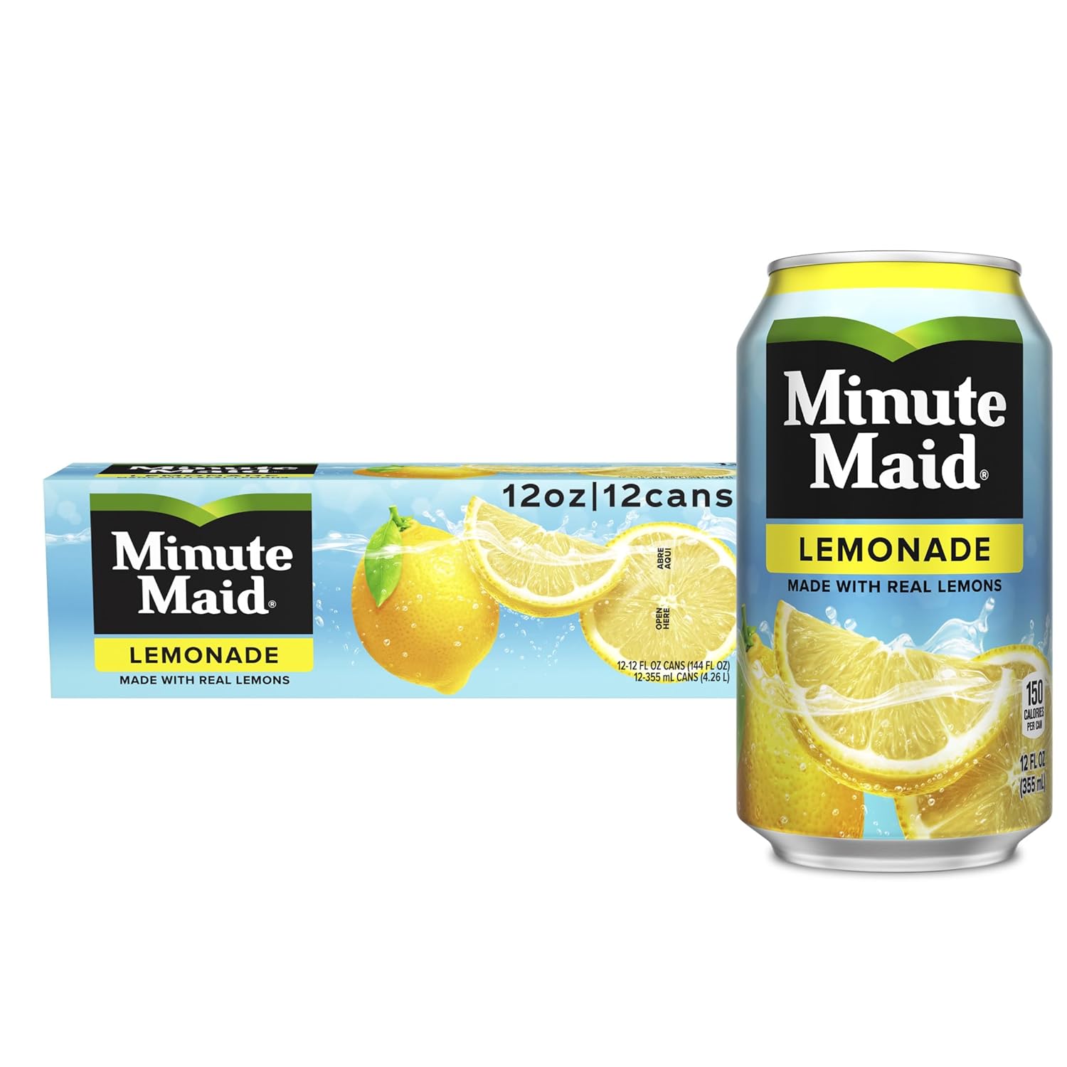 Minute Maid Classic Lemonade with Real Lemons, 12oz Cans, 12-Pack - Refreshing Authentic Taste