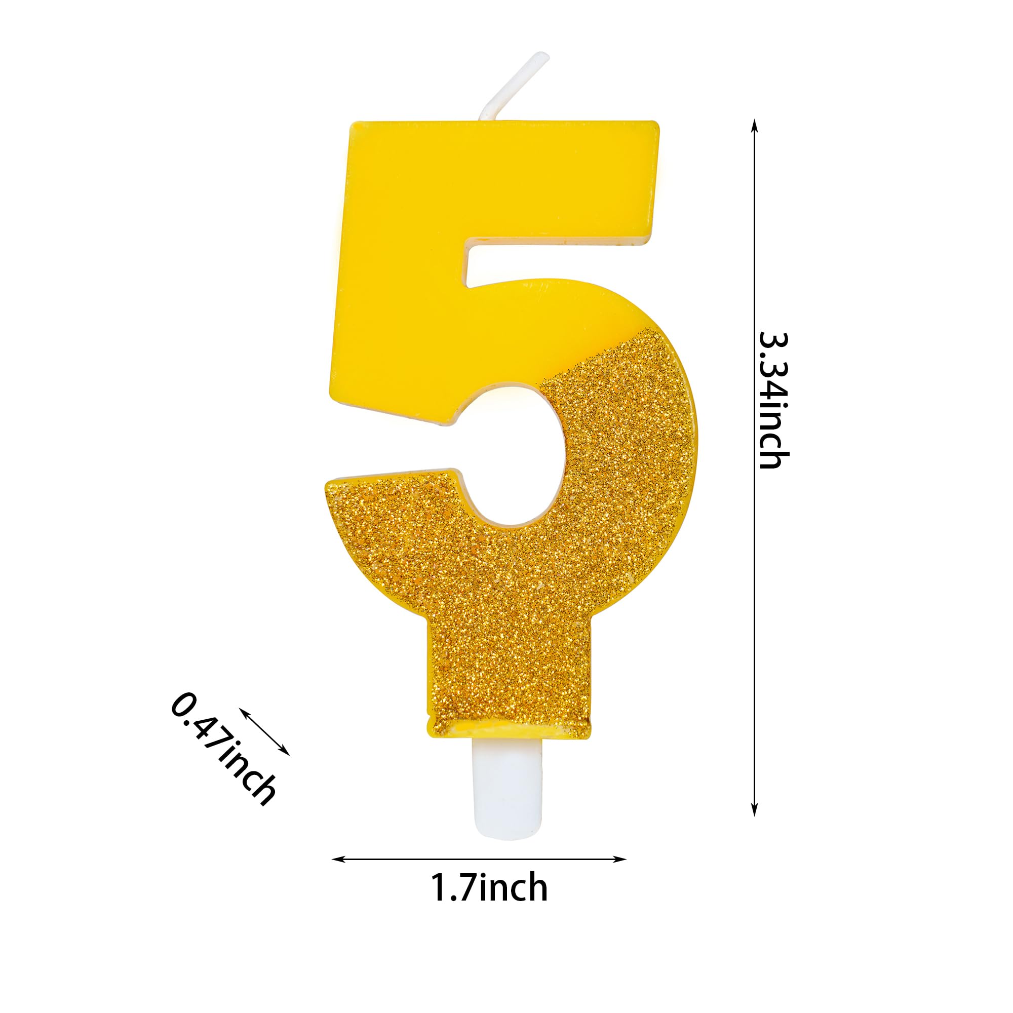 Variouslife Yellow Number 5 Birthday Candles, Gold Cake Number Candles, Party Celebration