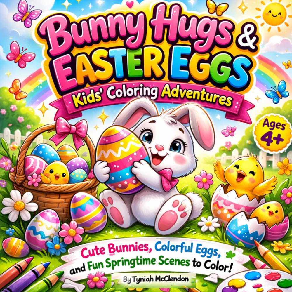 Bunny Hugs & Easter Eggs Kids’ Coloring Adventures: Cute Bunnies, Colorful Eggs, and Fun Springtime Scenes to Color!