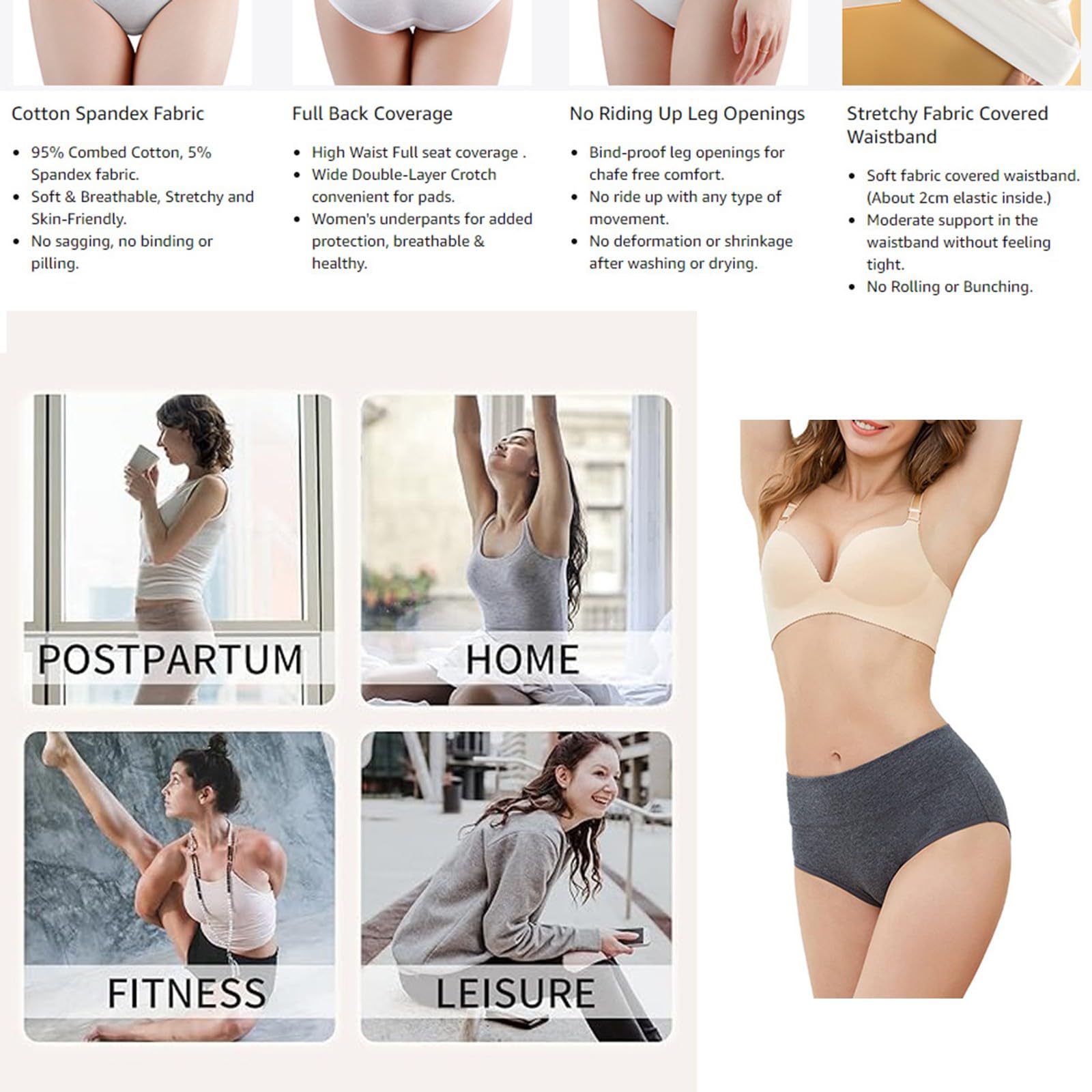 Bragas Mujer Algodon Ropa Interior Mujer 5 Pack Braga Bikini Menstrual | Braguitas sin Costuras Mujer Cuecas Mulher Altas Panties Invisible Cotton Underwear Women Tanga Verano