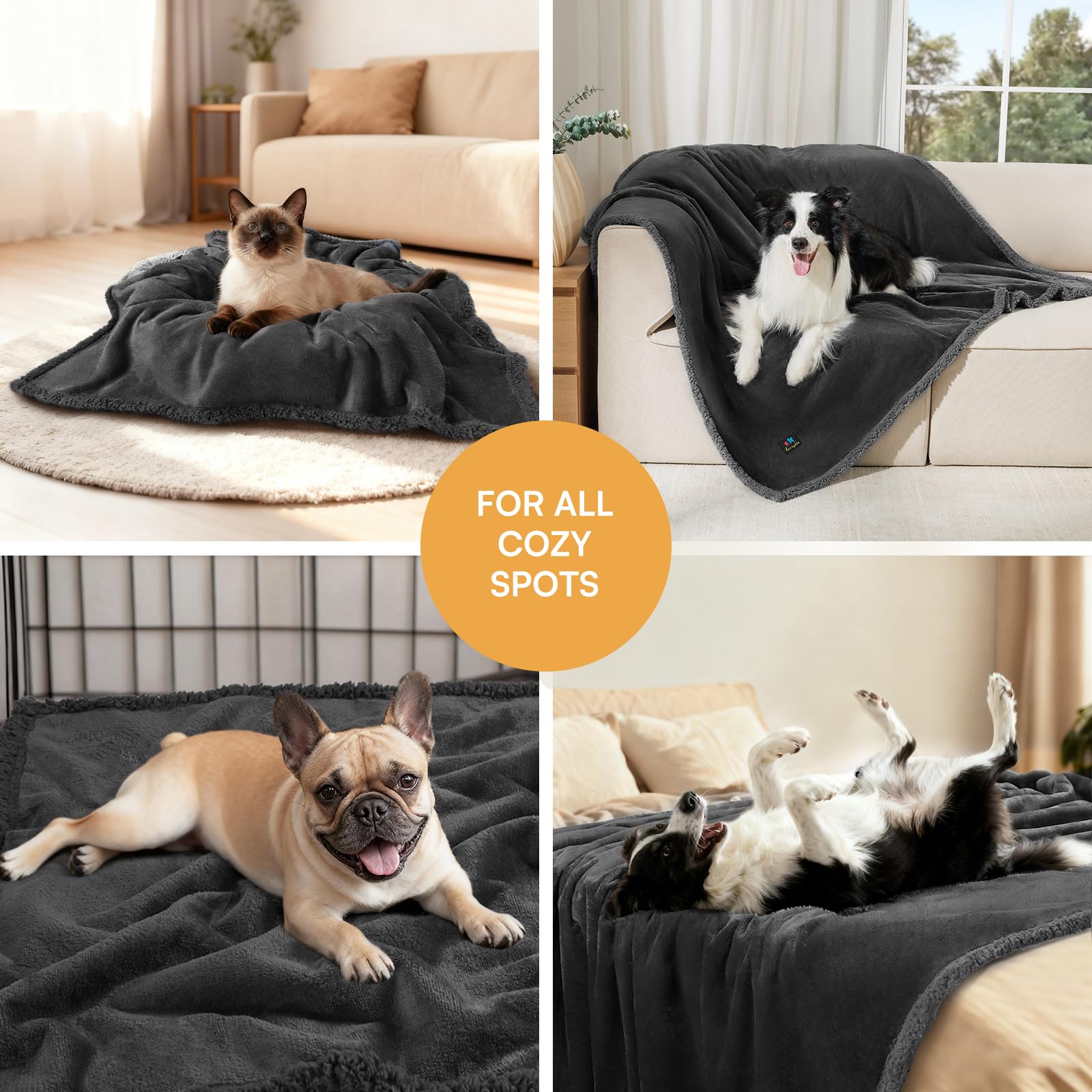 Manta impermeable a prueba de líquidos, manta para perros para sofá, cama, sofá, manta de forro polar sherpa, protección para perros pequeños, medianos y grandes, gatos, negro, XL (215,9 x 144,8 cm)