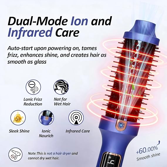 Upgraded Ionic Thermal Brush, 5 Adjustable Temp Hot Air Brush with Infrared Technology, 30s Fast Heating Volumizer Straightener, Salon Quality Styling Tool for All Hair Types