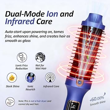 Upgraded Ionic Thermal Brush, 5 Adjustable Temp Hot Air Brush with Infrared Technology, 30s Fast Heating Volumizer Straightener, Salon Quality Styling Tool for All Hair Types