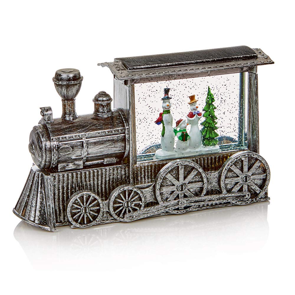 29cm Silver Indoor LED Glitter Water Spinner With Snowmen Scene Decoration