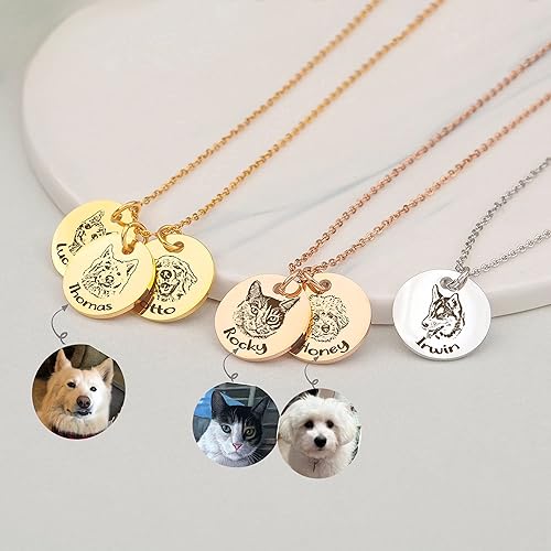 Miniatura 2 de Anavia Collar personalizado con retrato de mascotas, regalo de joyería conmemorativa para mascotas, regalo personalizado con disco redondo grabado