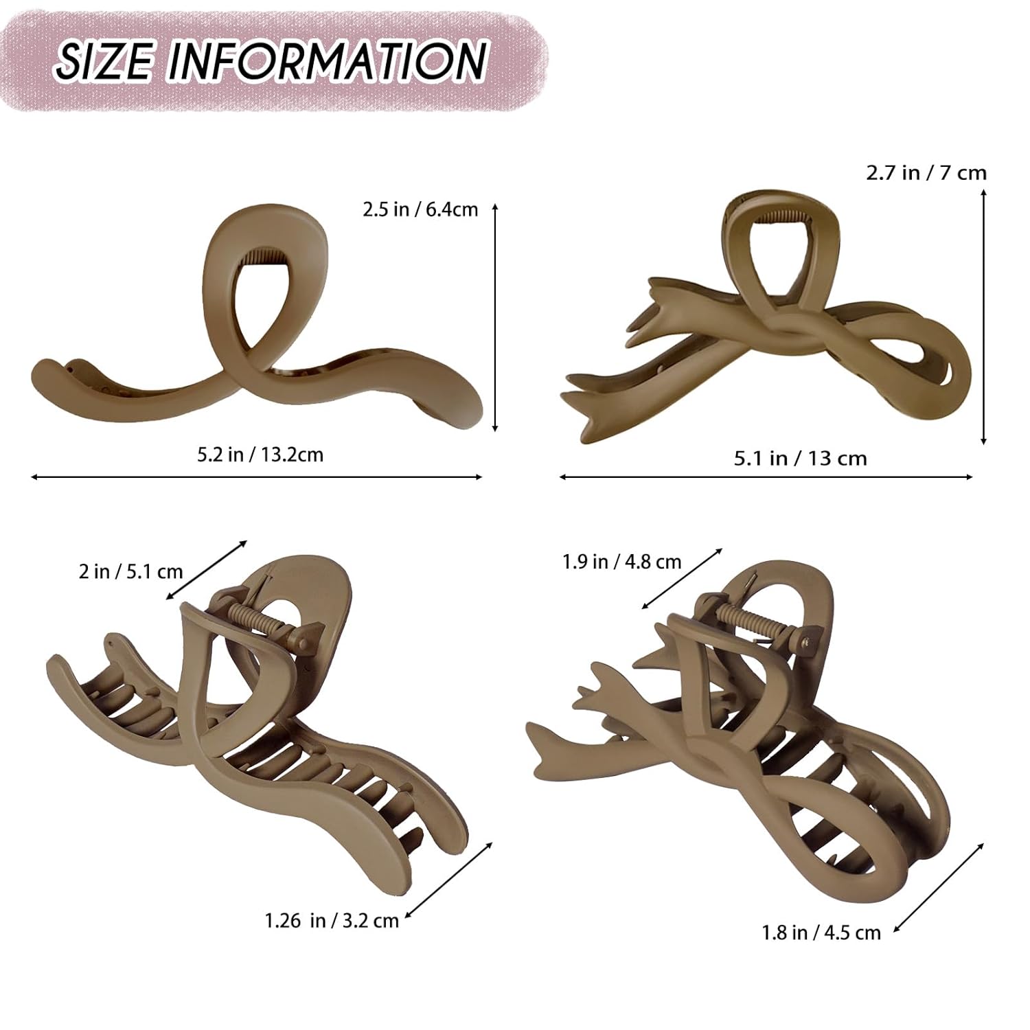 5.2 Inch Extra Large Claw Clips - 6 Pcs for Thick Hair, Women's Matte Bow Ribbon Style Hair Claws - Image 3