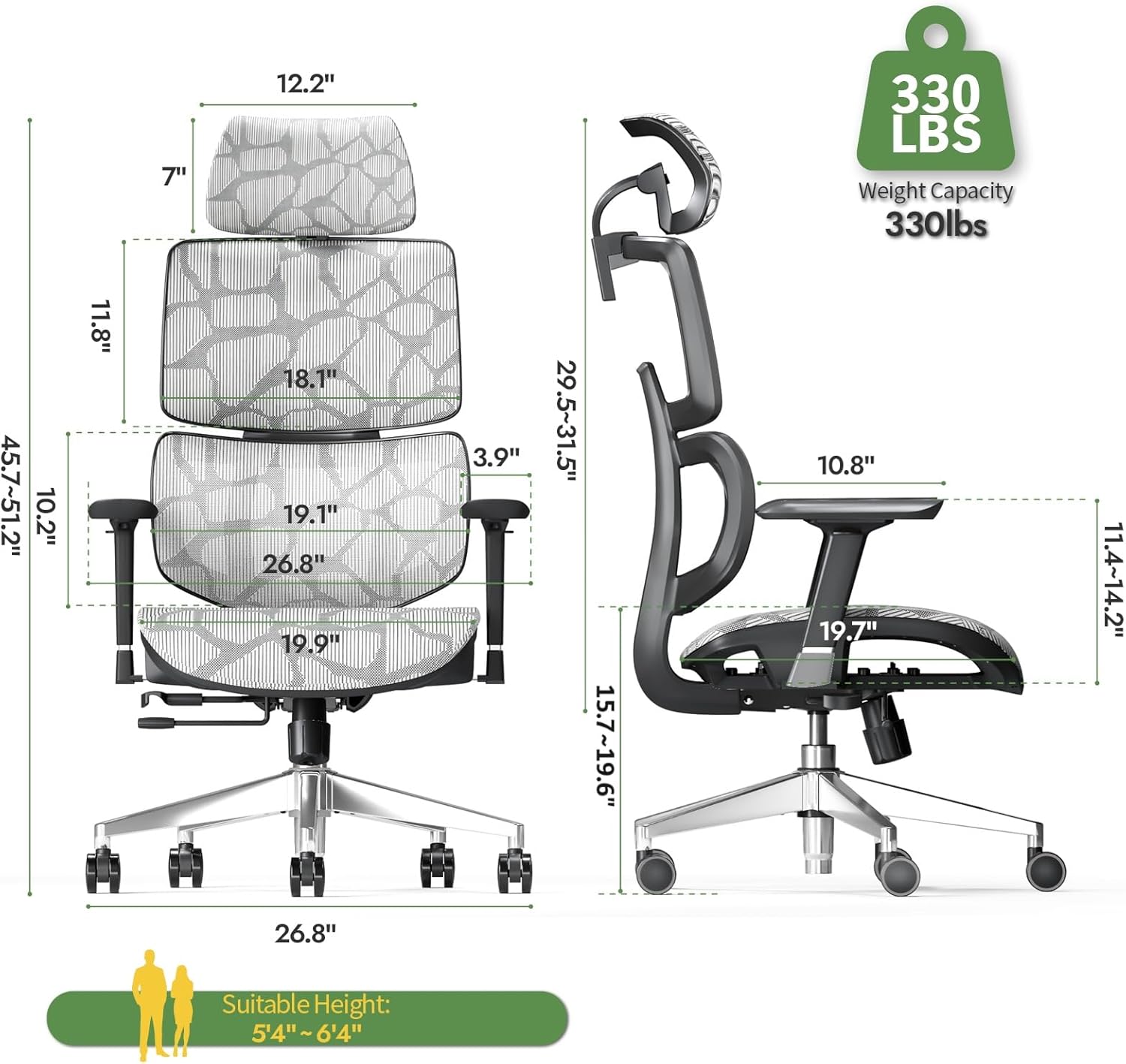 Office Chair Ergonomic Desk Chair, All-Mesh High Back Home Office Chair Lumbar Support, Reclining Gaming Chair Adjustable Armrests Headrest, Big and Tall Swivel Computer Chair 330LBS (Grey) Office Chair Ergonomic Desk Chair, All-Mesh High Back Home Office Chair Lumbar Support, Reclining Gaming Chair Adjustable Armrests Headrest, Big and Tall Swivel Computer Chair 330LBS (Grey)