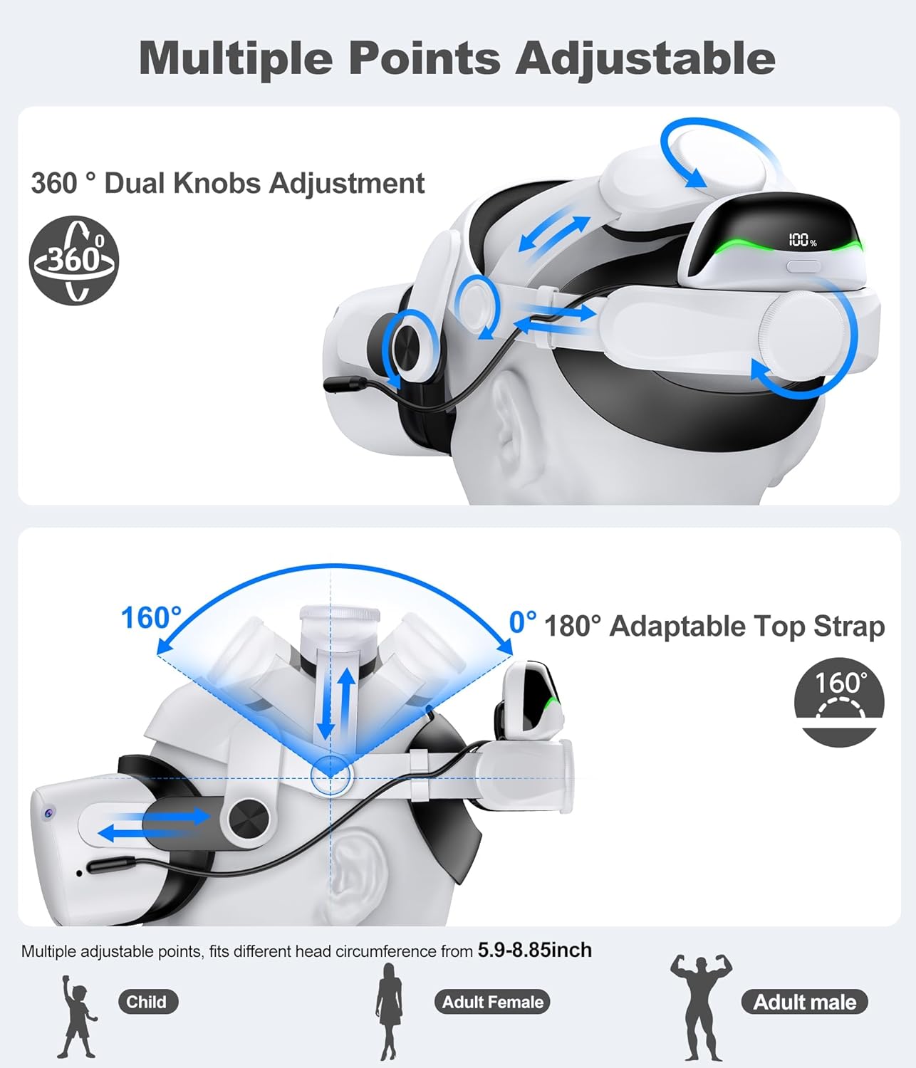 Battery Head Strap for Meta Quest 3/Quest 3S/Quest 2, with Magnetic Hot-Swappable & Detachable 6700mAh Battery Pack, Extends 2–3H Playtime, Comfortable VR Headset Strap for Oculus - MQ4000 - Image 4