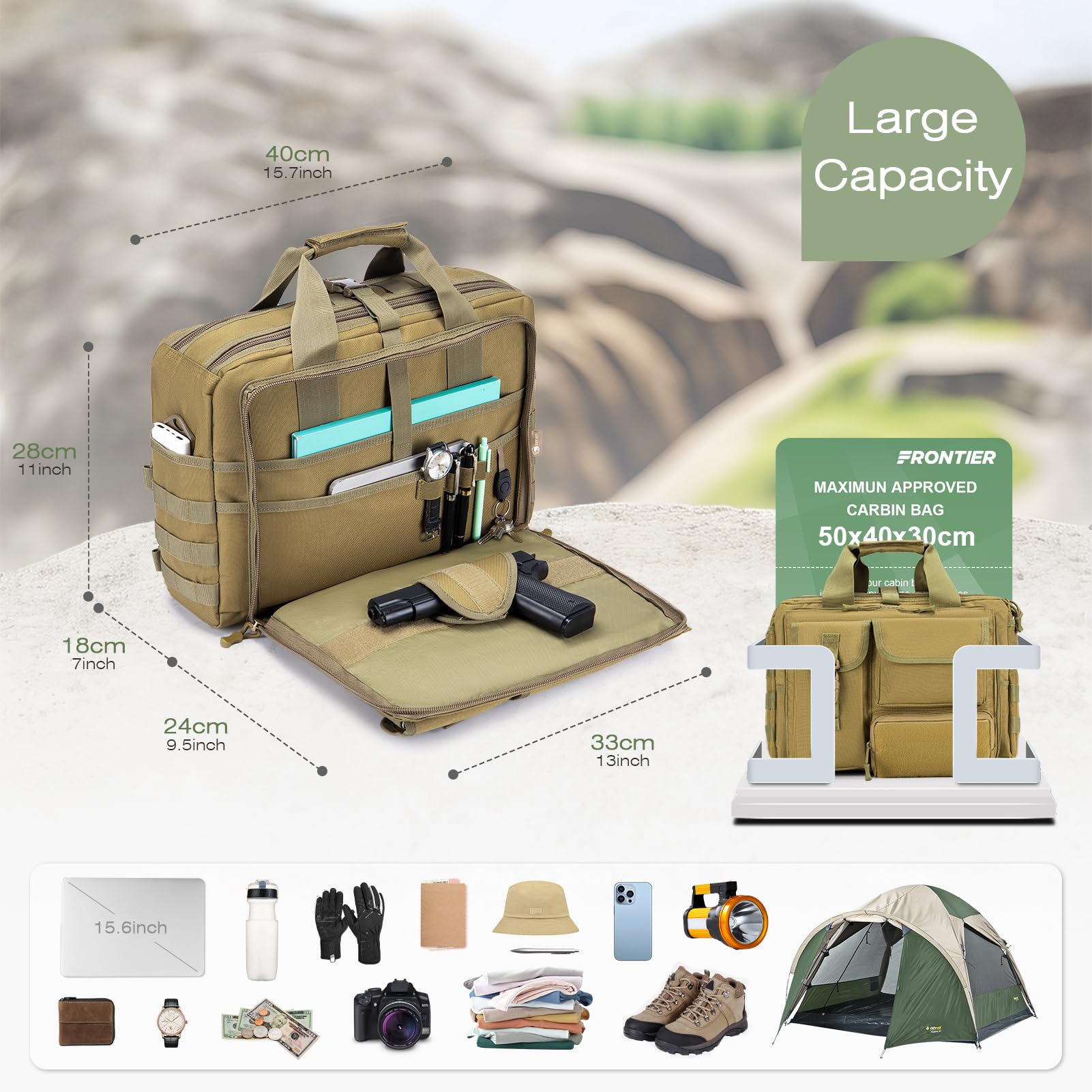 SPAHER Cartable Homme PC Sacoche Ordinateur Portable 14/15.6/17 Pouces Avec Portefeuilles passeport Sac Ordinateur Homme Sac Messenger a Bandouliere Tactique Imperméable Mallette Cartable