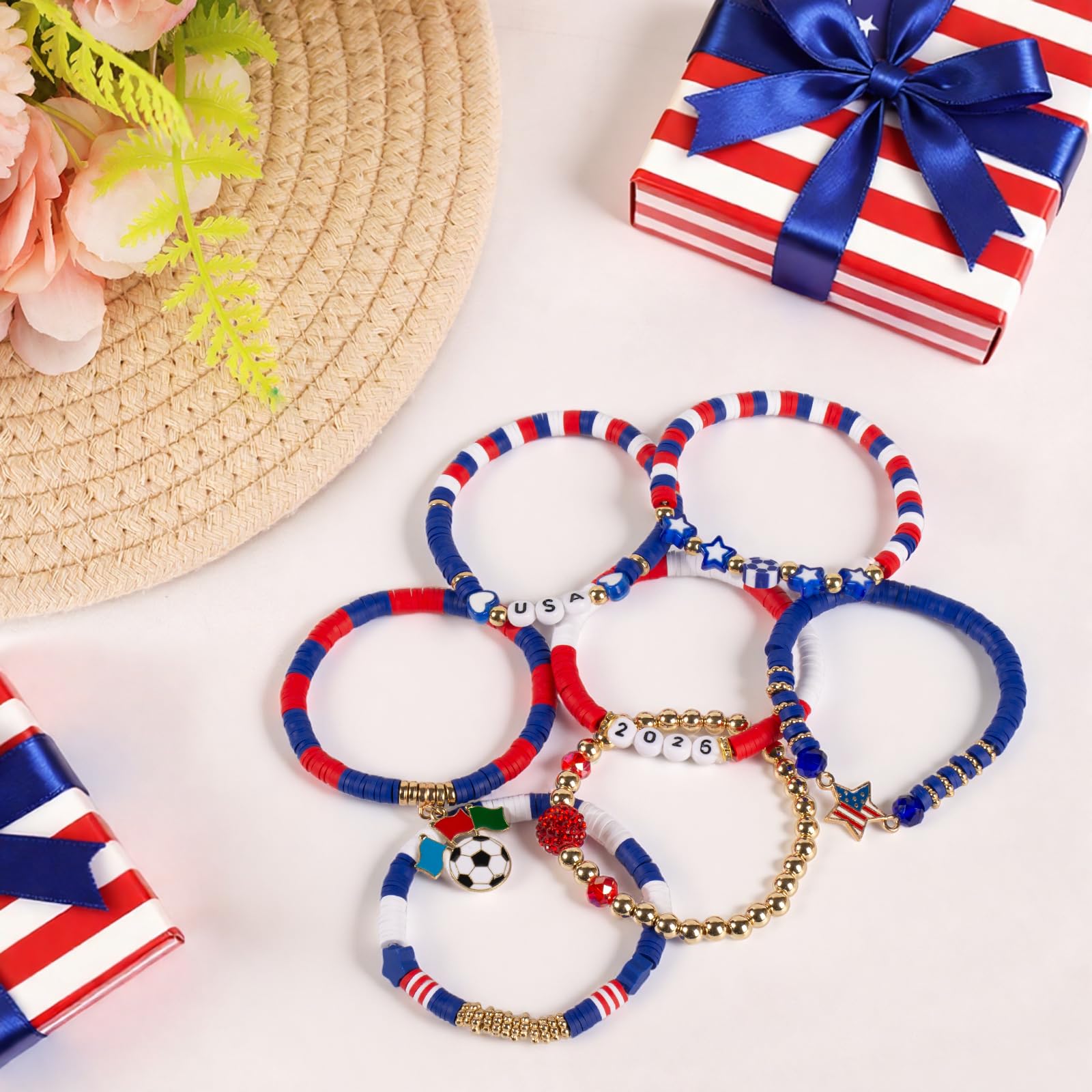 2026 Soccer Fan Gear Bracelet Set For Women Souvenirs, National Flag & Soccer Charms Heishi Bead Jewelry Outfits Clothes Styling Accessories For Party Gifts - 5
