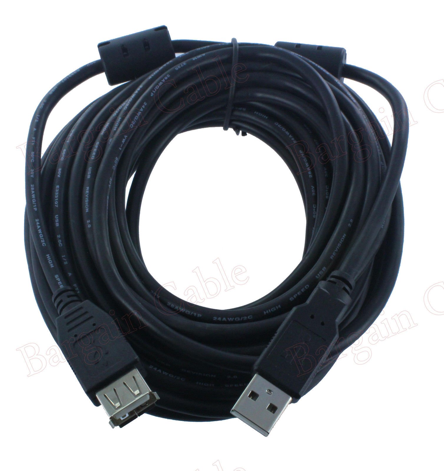 FastSun 25 FT High Speed USB 2.0 Extension Cable Black for PC Laptop Cord(U2A1-A2-25)