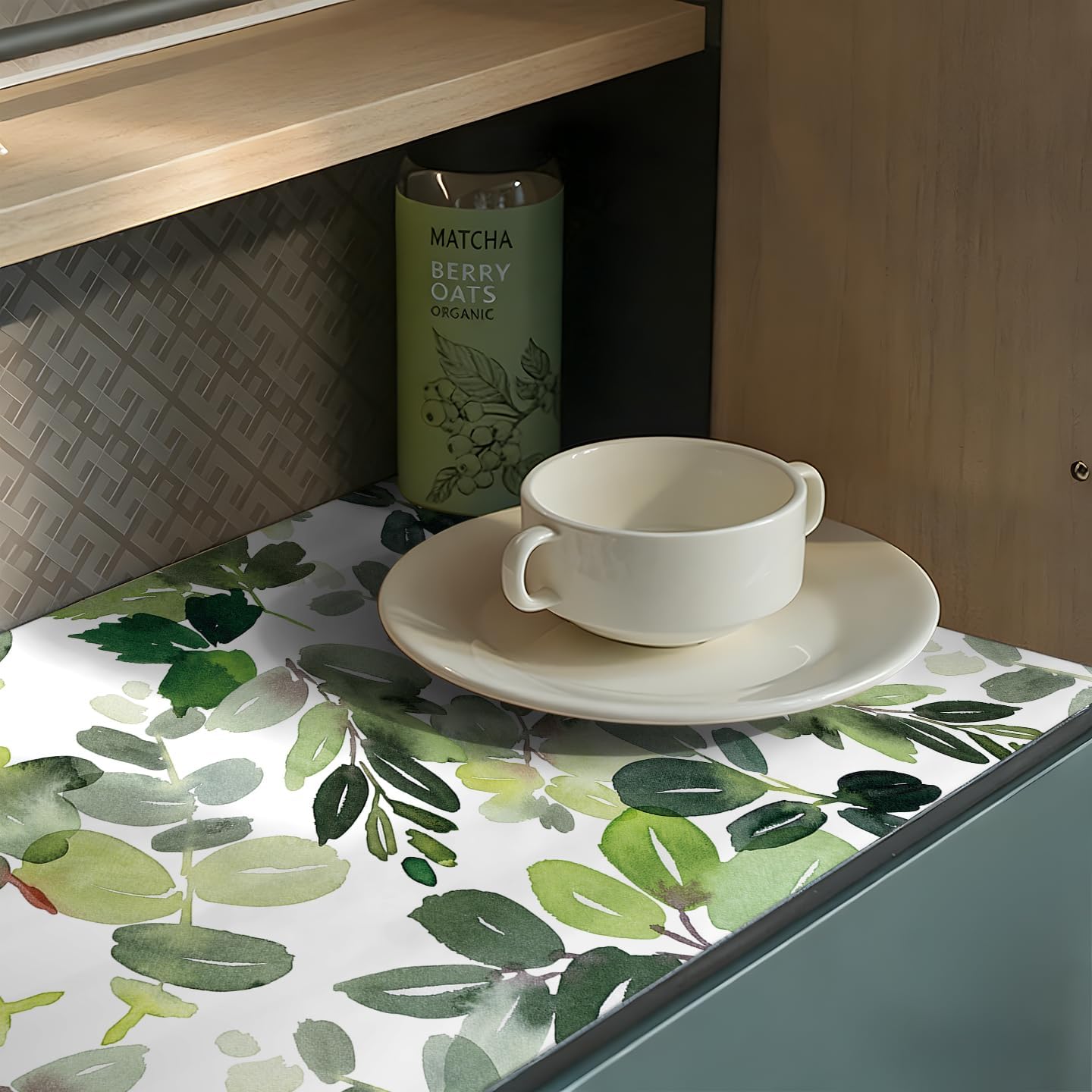 Shelf and Cabinet Liner Self Adhesive Liner for Kitchen Drawer Botanical Peel and Stick Contact Paper Waterproof Non-Slip Liners for Cupboard Pantry Dresser 17.7 x 78.7 in