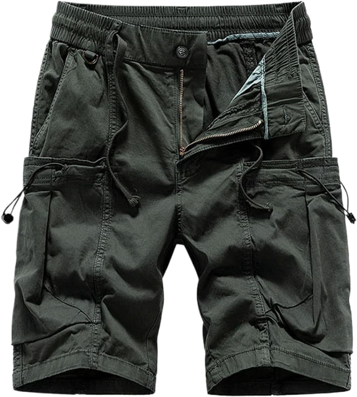 Men Summer Solid Straight Soft Cargo Shorts Many Pocket Loose Elastic Shorts Male Pants