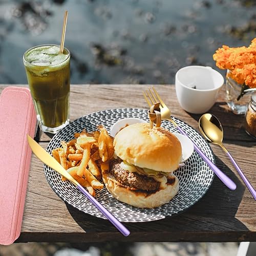 Miniatura 5 de AARAINBOW Juego de cubiertos de acero inoxidable 188 de 6 piezas, portátil, reutilizable, juego de utensilios de viaje, incluye palillos, cuchillo,