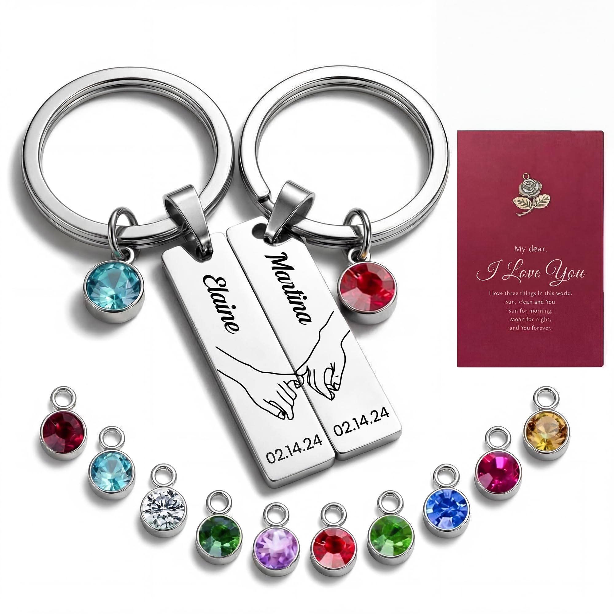 Fanery Sue Couples Keyrings,Valentines Gifts for Boyfriend Girlfriend Custom Keychain with Name/Text Matching Keyrings,Present for Husband Wife Birthday Wedding Anniversary(Silver)