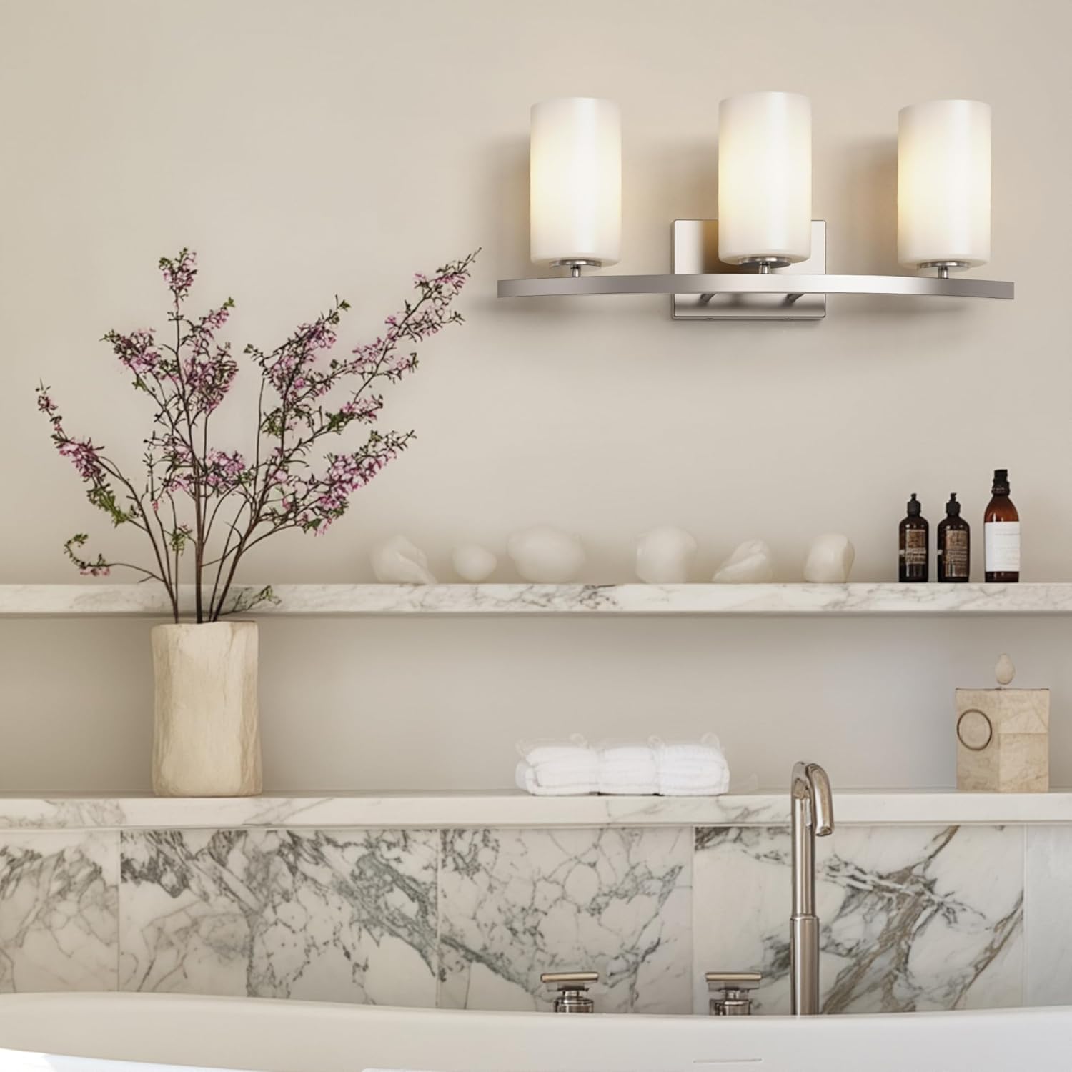 Talos 3-Light Vanity Light in Brushed Nickel with Satin Etched Glass Shade for Hallway, Entryway, Passway, Dining Room, Bathroom, Garage, Kitchen, Balcony, Living Room