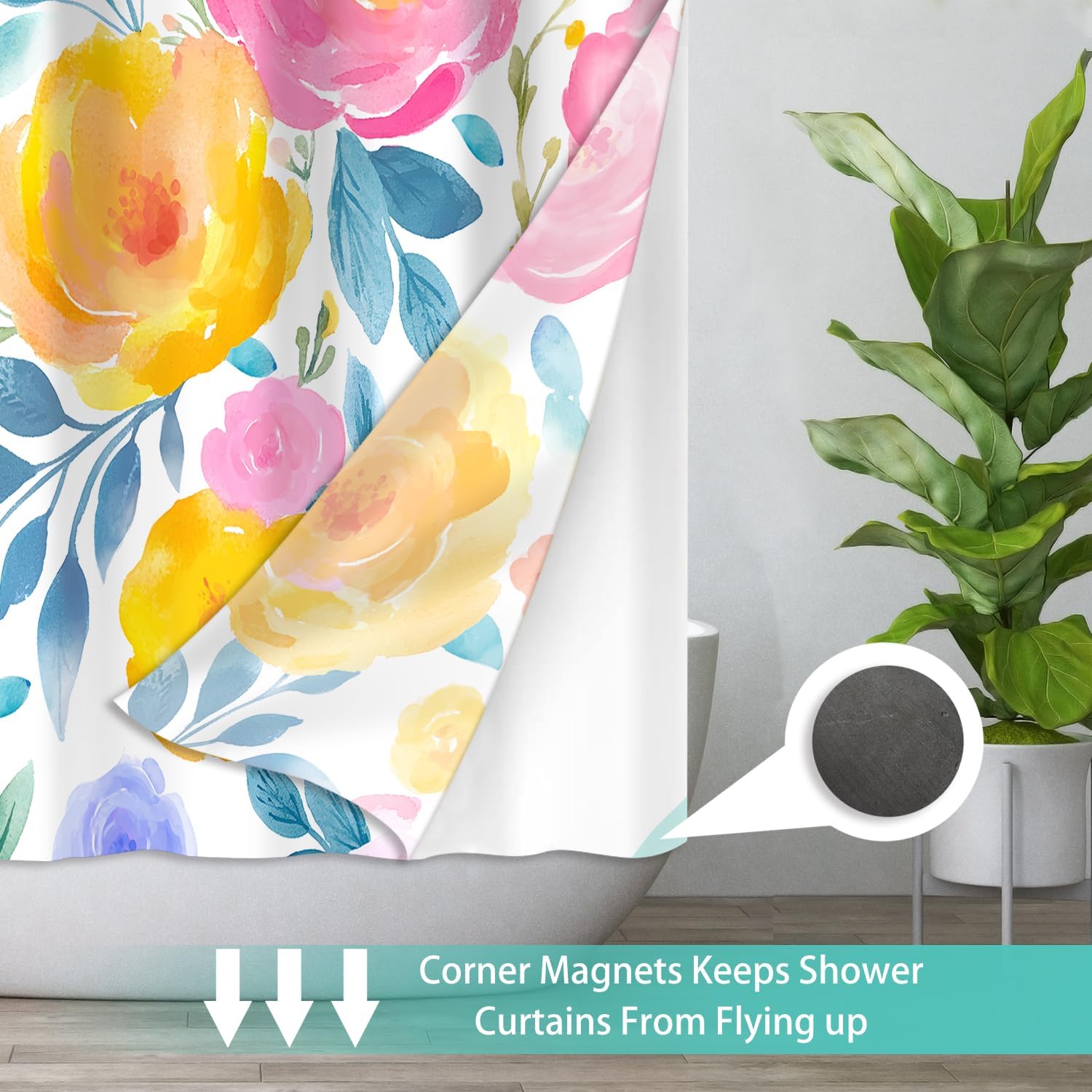 No Hook Shower Curtain Set with Snap in Fabric Liner for Bathroom,with See Through Top Window,Double Shower Curtain with Detachable Liner Replacement,Machine Washable,Rich Flower,71"x 74"