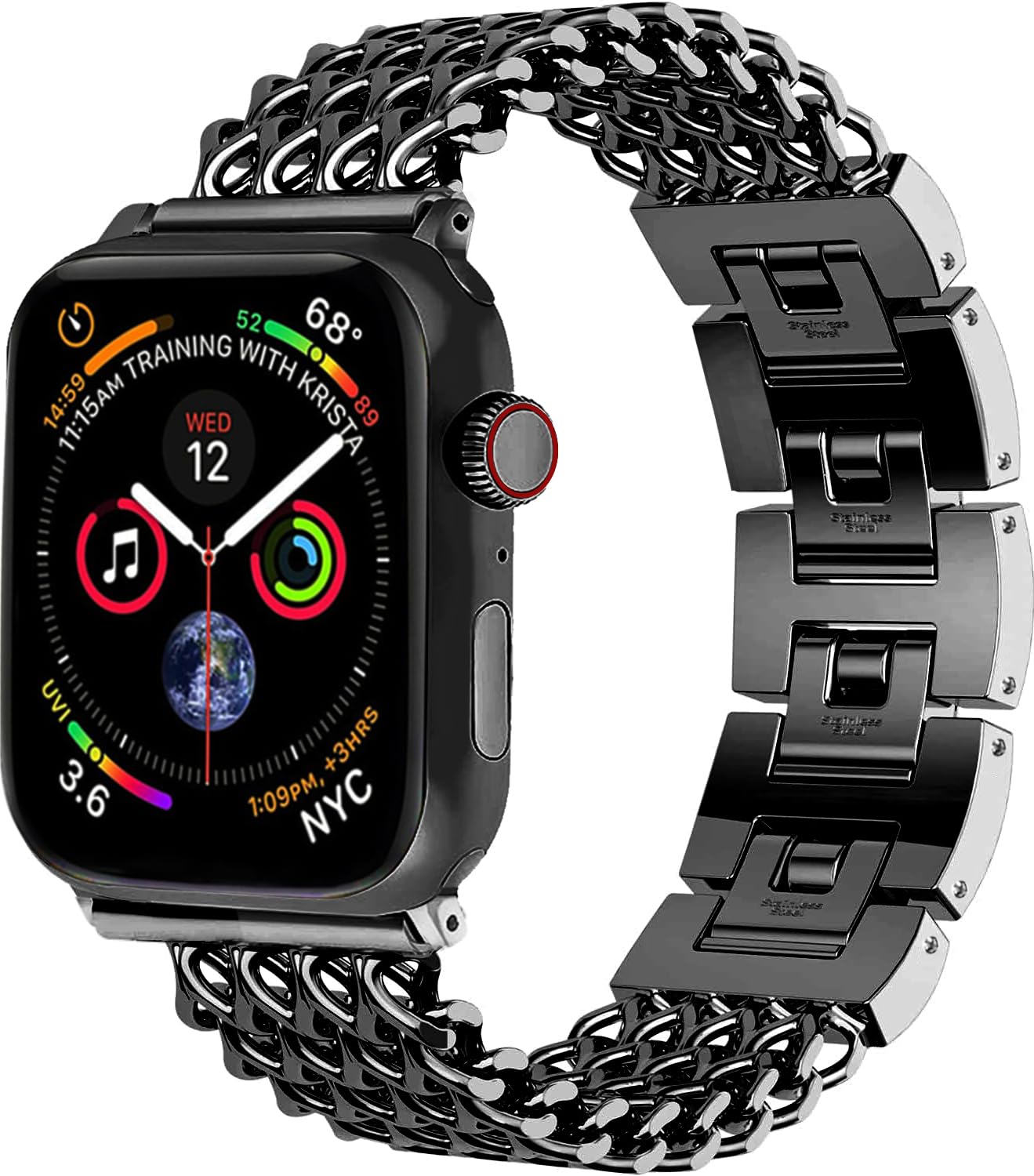 CreateView Compatible With Apple Watch Band 38mm 40mm 41mm 42mm 44mm 45mm Ultra Stainless Steel Metal Cowboy Chain Style Replacement iWatch Series87654321