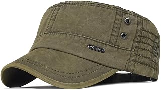 Dutyrow Boné de algodão lavado militar masculino Cadet Army Cap Vintage Flat Top Hat Leve Confortável Premium Adequado para esportes ao ar livre, montanhismo, caça e pesca