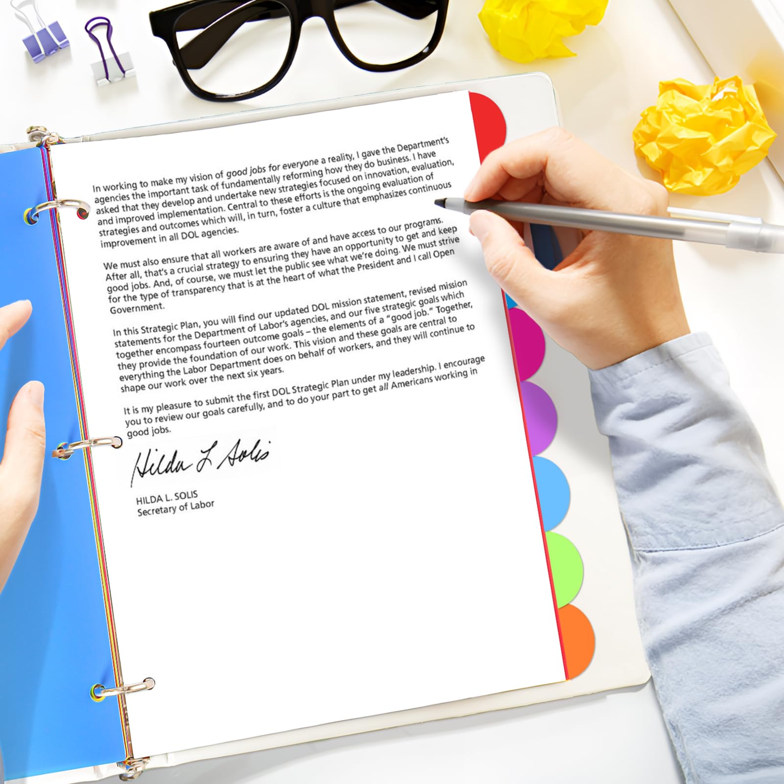 Trennblätter für 3-Ringordner, 8 Register, 96 Stück, Kunststoff-Trennblätter mit Tabs, 3-fach gelochte Trennblätter, Index-Taber, farbige Buchstabengröße, für Schule, Büro, mehrfarbig