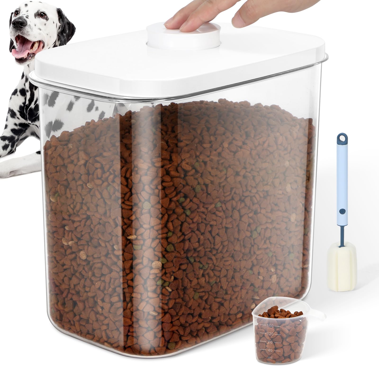 Photo 1 of 12 lbs Airtight Dog Cat Food Storage Container and Dog Treat Containers BPA-Free, PET Clear Stackable Pet Storage Bin, 1-Cup Scoop, 1-Sponge cleaning brush, Pop Top, With handle, Easy Mobility-large