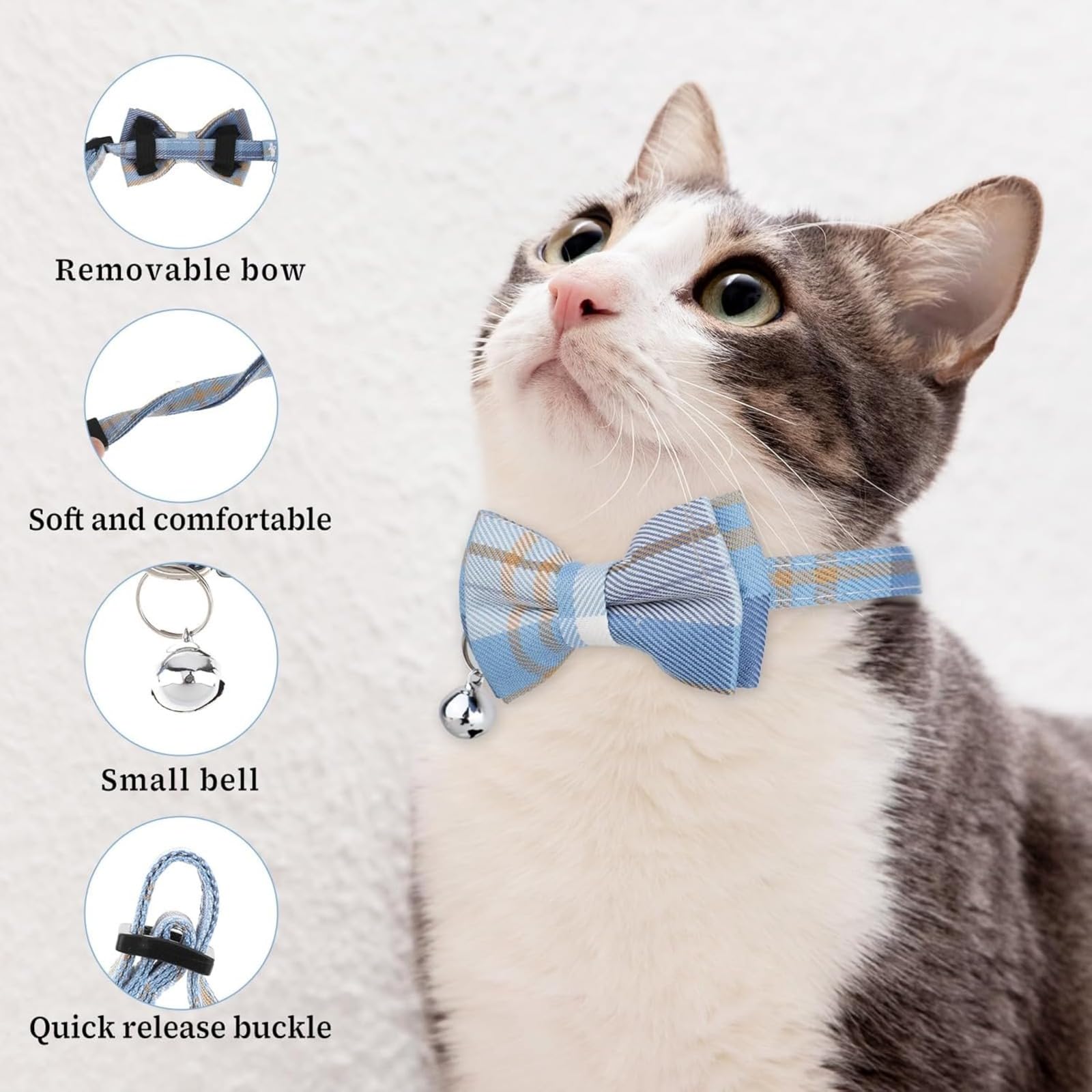 Katzenhalsbänder Breakaway mit niedlichen Bogen Glocke 2 Pack Kätzchen Halsband Plaid Katzenhalsband mit abnehmbaren Bowtie Katzenhalsband für Katzen Kätzchen
