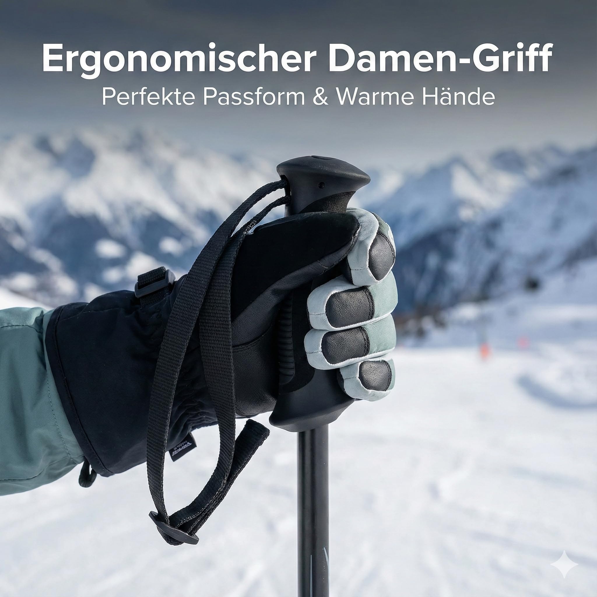KADVA Aspen Skistöcke Damen Aluminium – Leichte & Robuste Alpin Stöcke (110-125 cm) – Wolframkarbid Spitze – Ergonomischer Griff & Verstellbare Schlaufe – Ski Alpin Frauen
