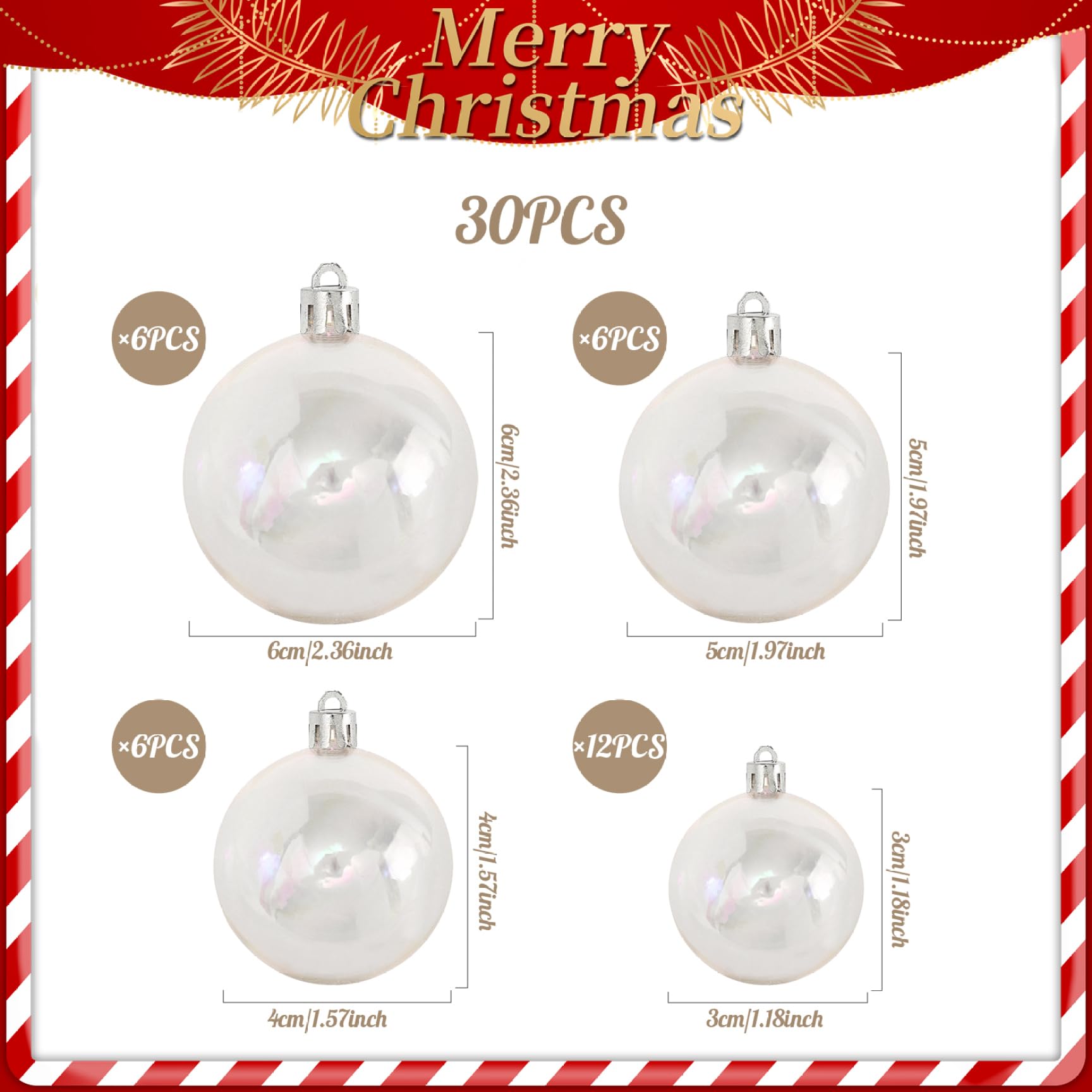Adornos iridiscentes bolas 30 piezas transparentes de las bolas de Navidad iridiscentes 4 tamaños diferentes colgantes de adornos rellenos para Navidad decoración de la fiesta navideña blanca |.Navid