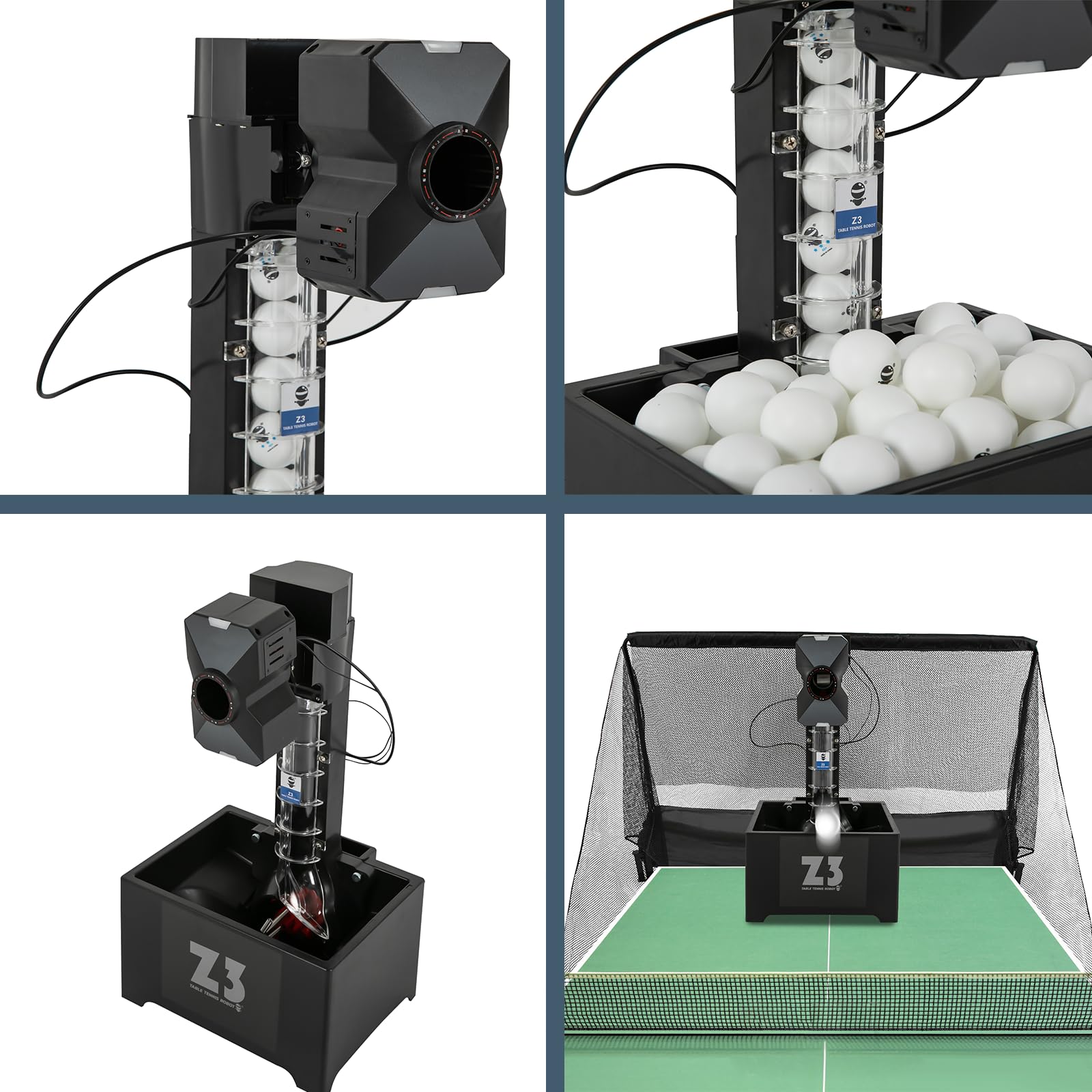 OUKANING Robot da Ping Pong - Macchina Automatica per Allenamento, 10 Modalità, Velocità 4-40m/s, Frequenza 35-90 Palline/min, Capacità 100 Palline, Rete 152x137cm – Per Scuole e Sport