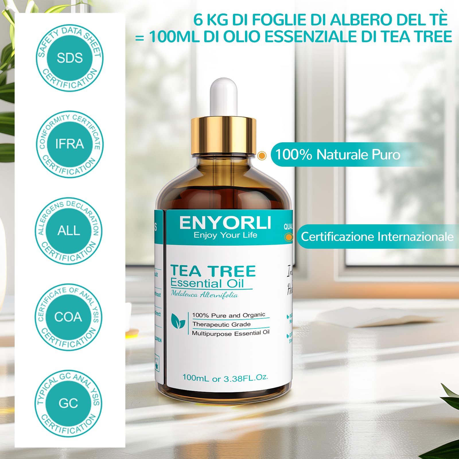 Tea Tree Essenziale Olio 100mL Naturale Tea Tree Olio per Pelle Viso Capelli Unghie, Aromaterapia, Diffusori, Fabbricazione di Candele, DIY, Massaggi, Cura della Casa, Uso Esterno