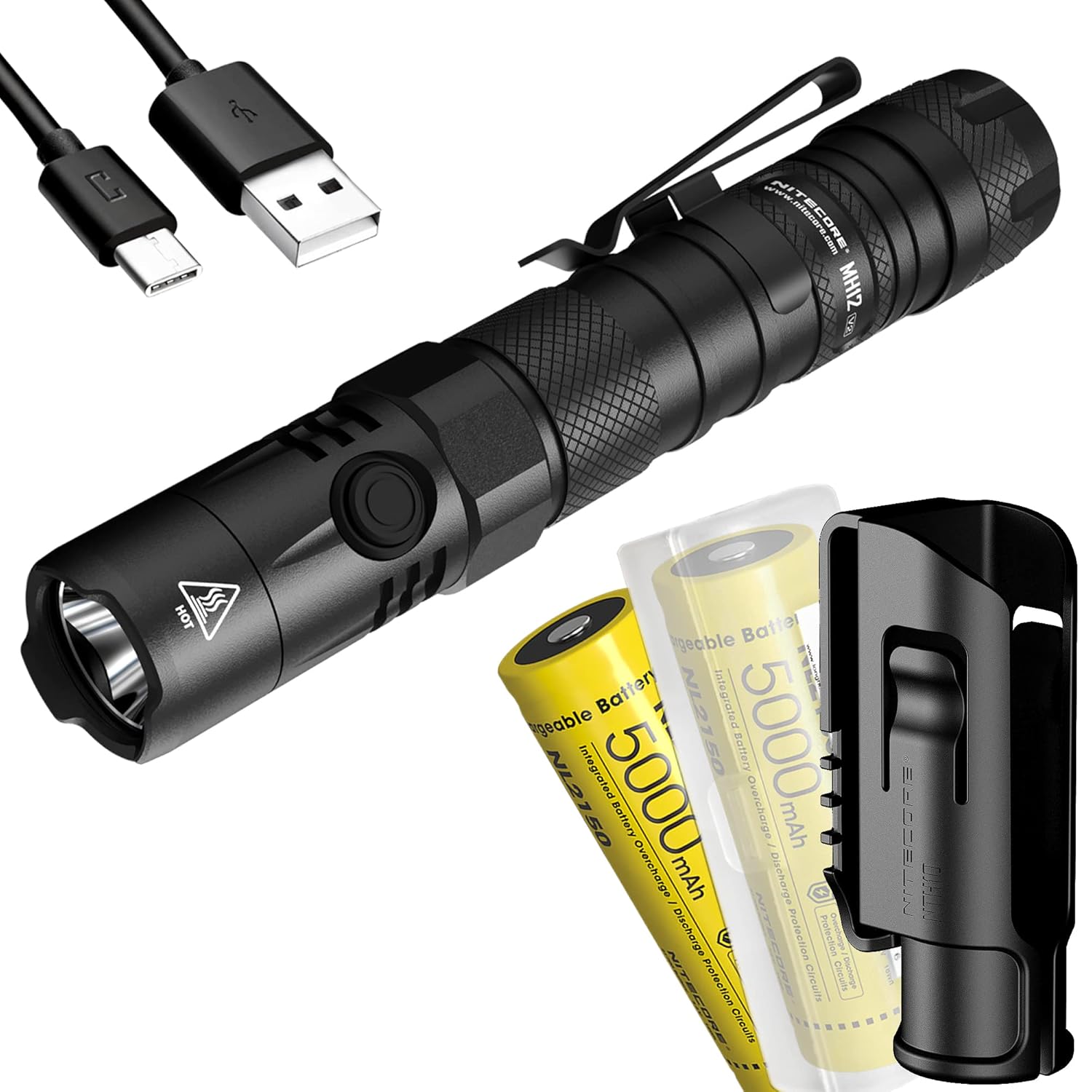NITECORE MH12 v2 1200 Lumen USBC Rechargeable Tactical Flashlight with 2x 5000mAh Battery and